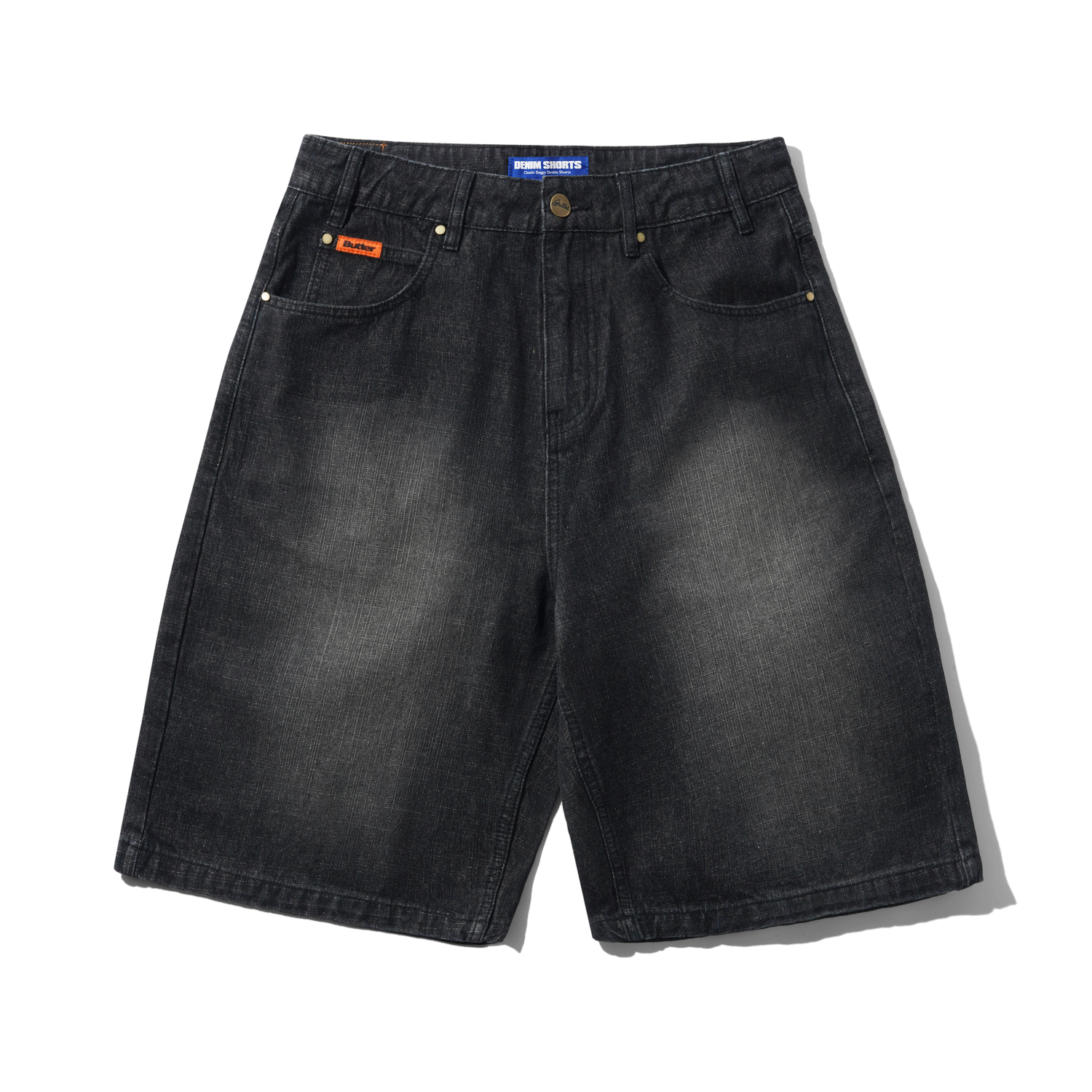 Baggy Denim Shorts, Slub Black