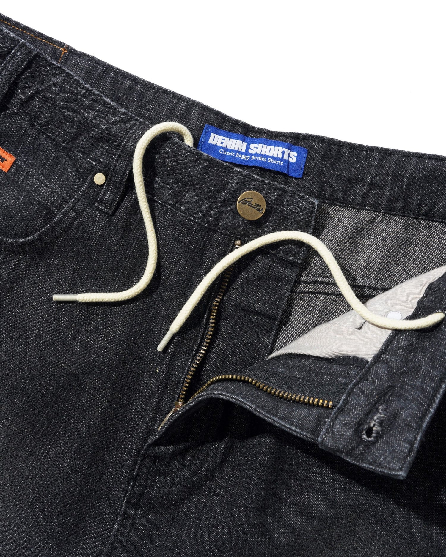 Baggy Denim Shorts, Slub Black