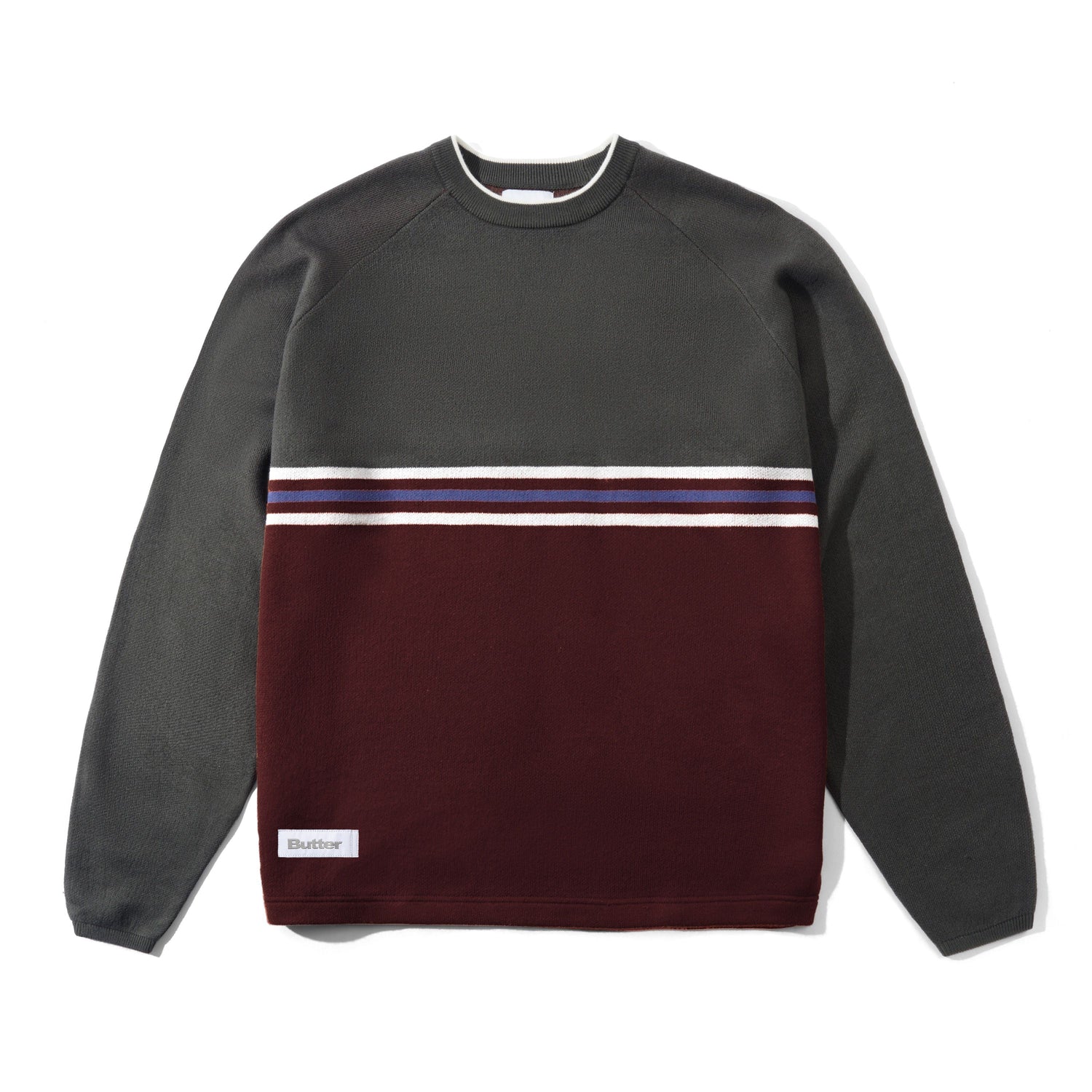 Bank Knit Sweater, Charcoal / Burgundy