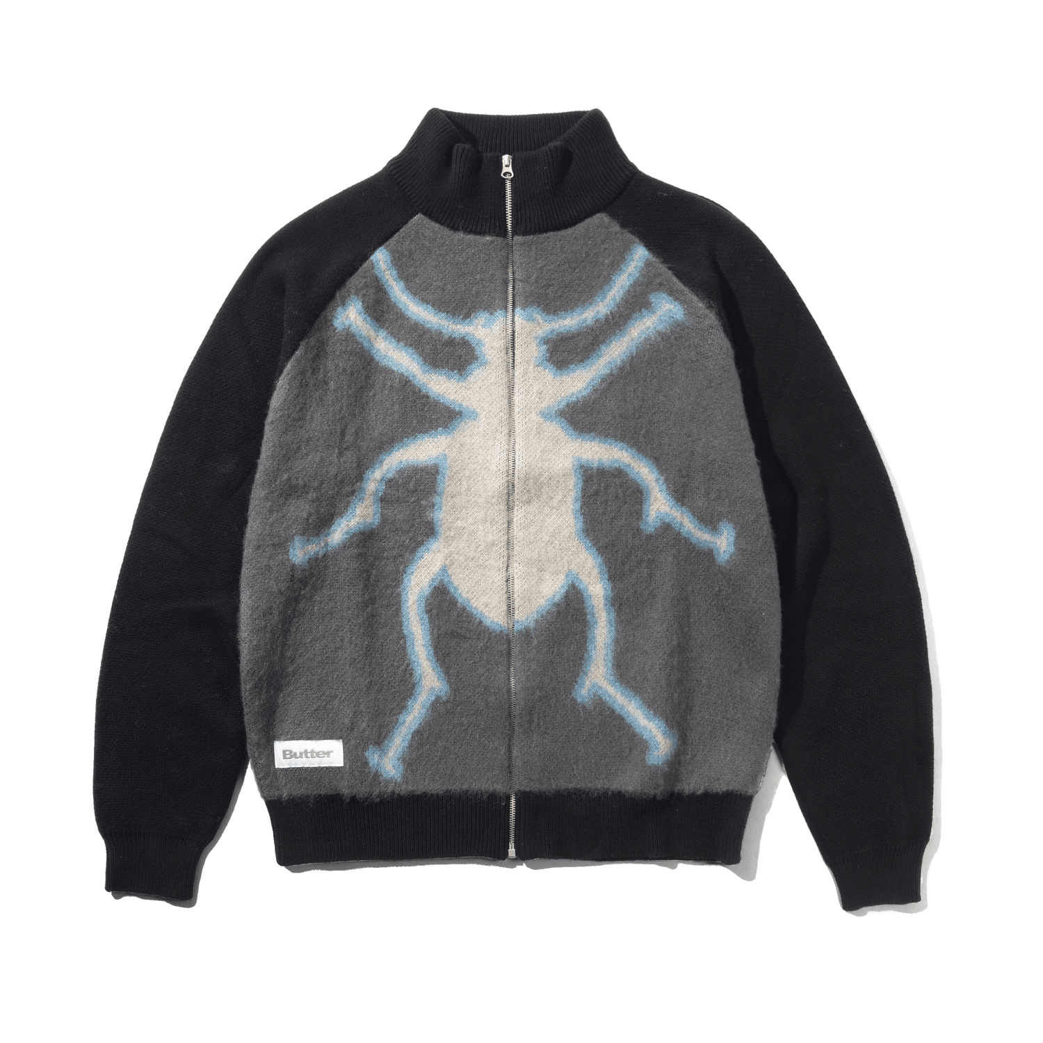 Beetle Zip-Thru Knit Sweater, Black