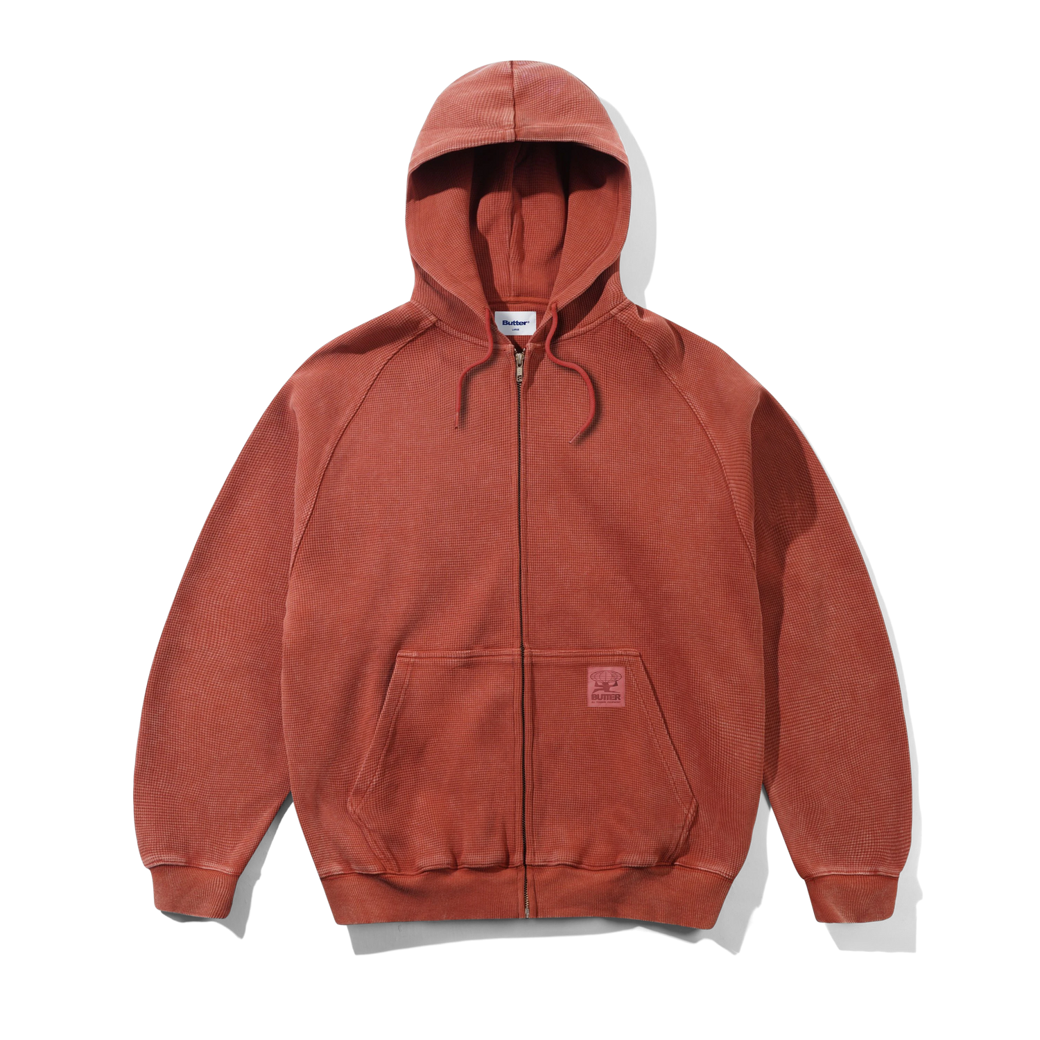 Bleach Waffle Zip-Thru Hood, Washed Rust