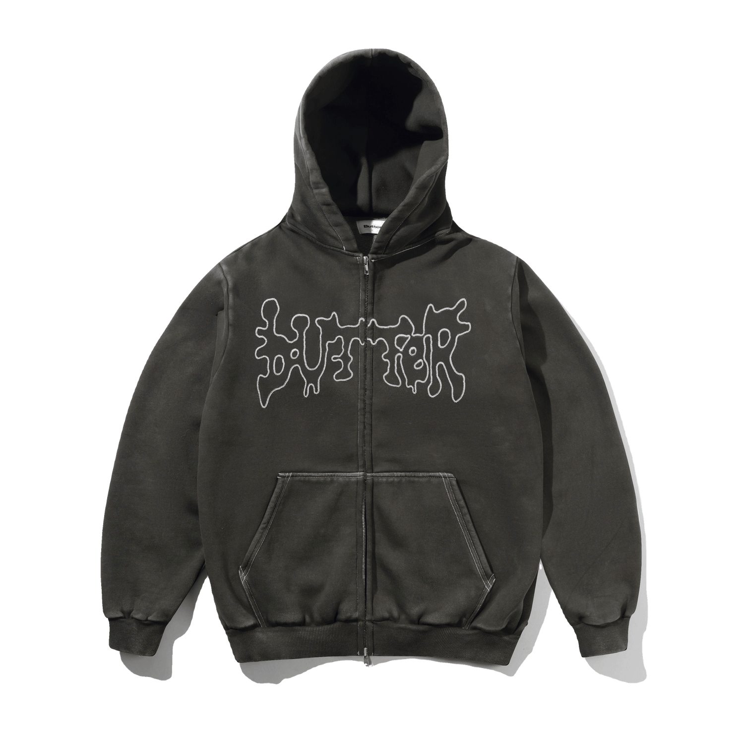 Blotch Zip-Thru Hood, Washed Black