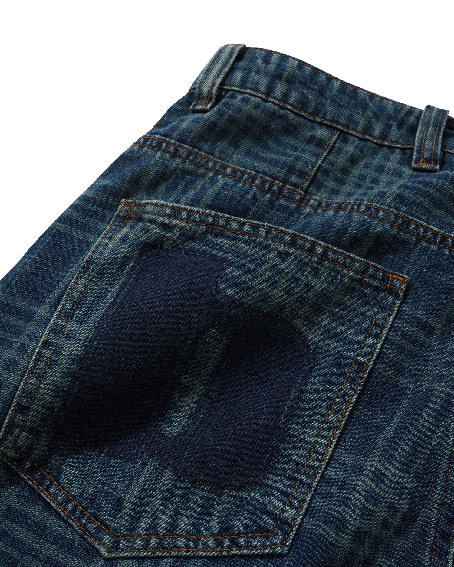 Burn Wide Cut Denim Jeans, Dark Indigo Plaid