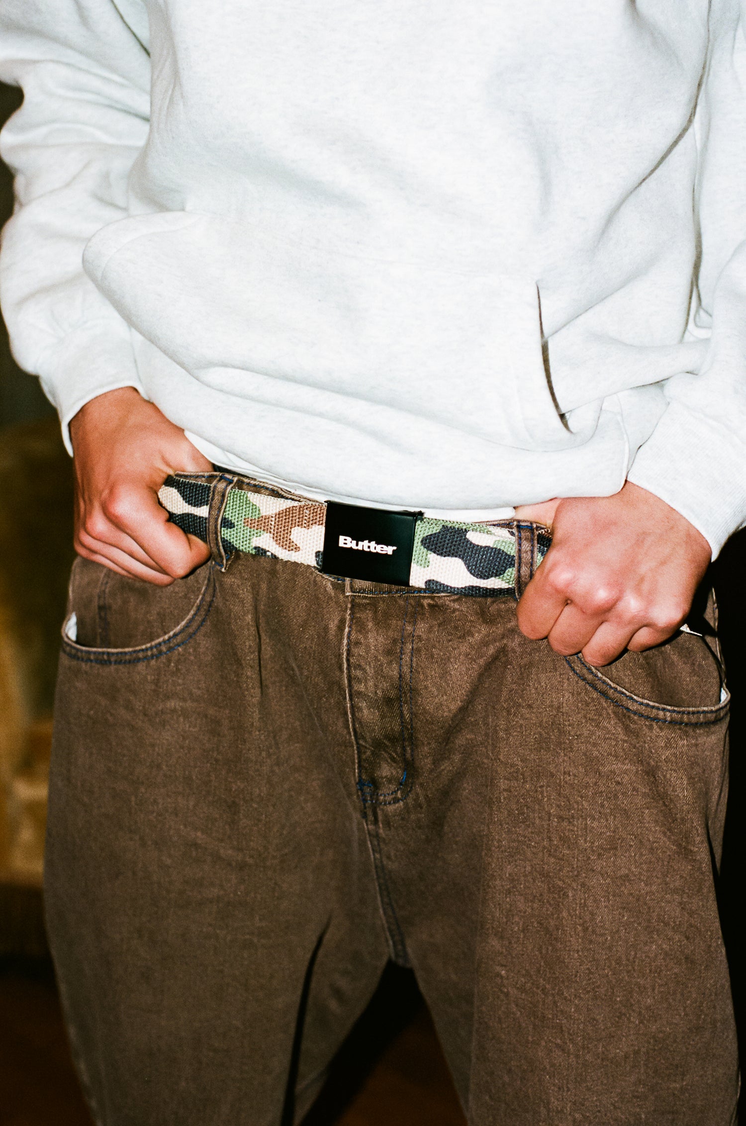 Warped Denim Shorts, Washed Brown