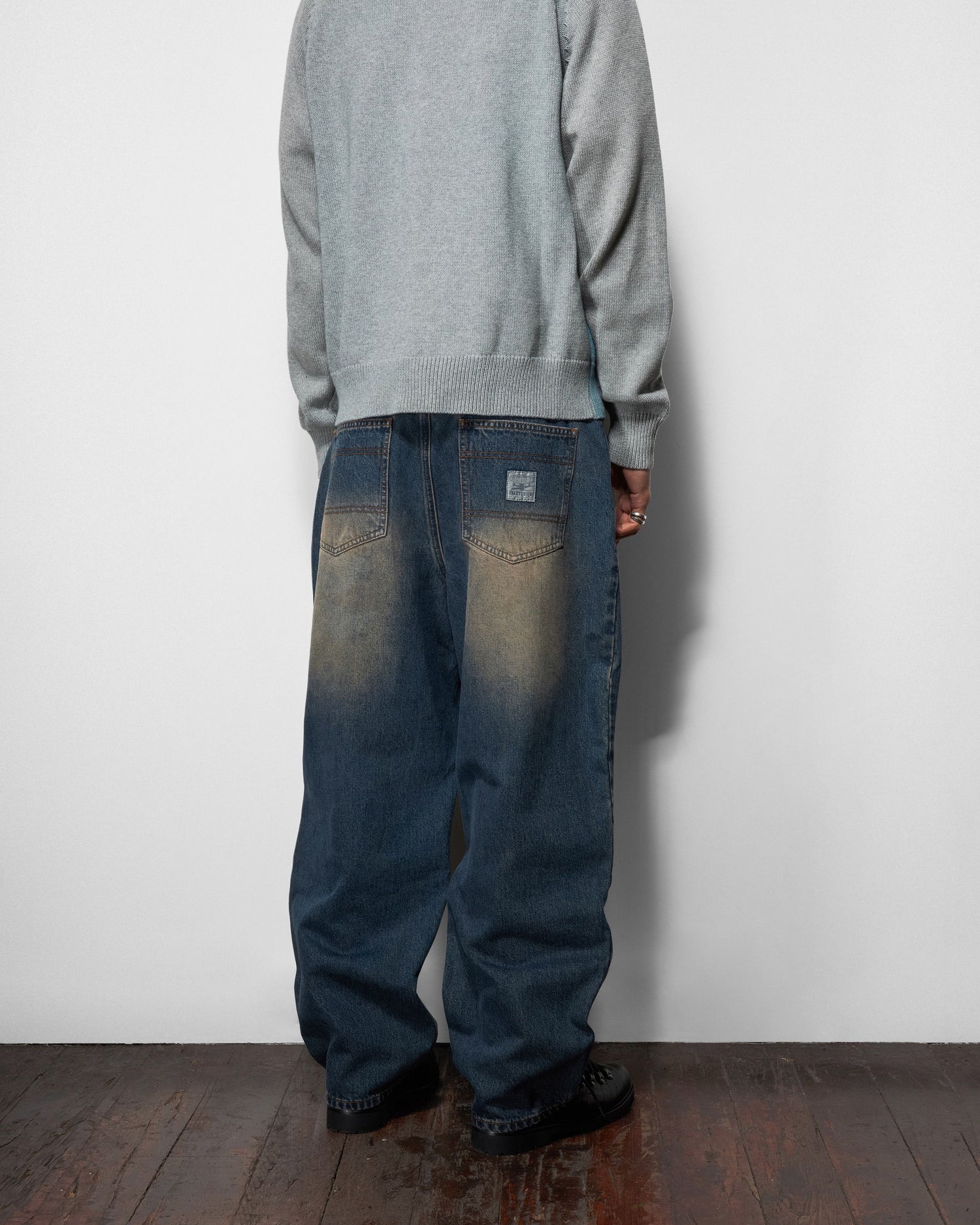 Wide Cut Denim Jeans, Dirty Wash Indigo