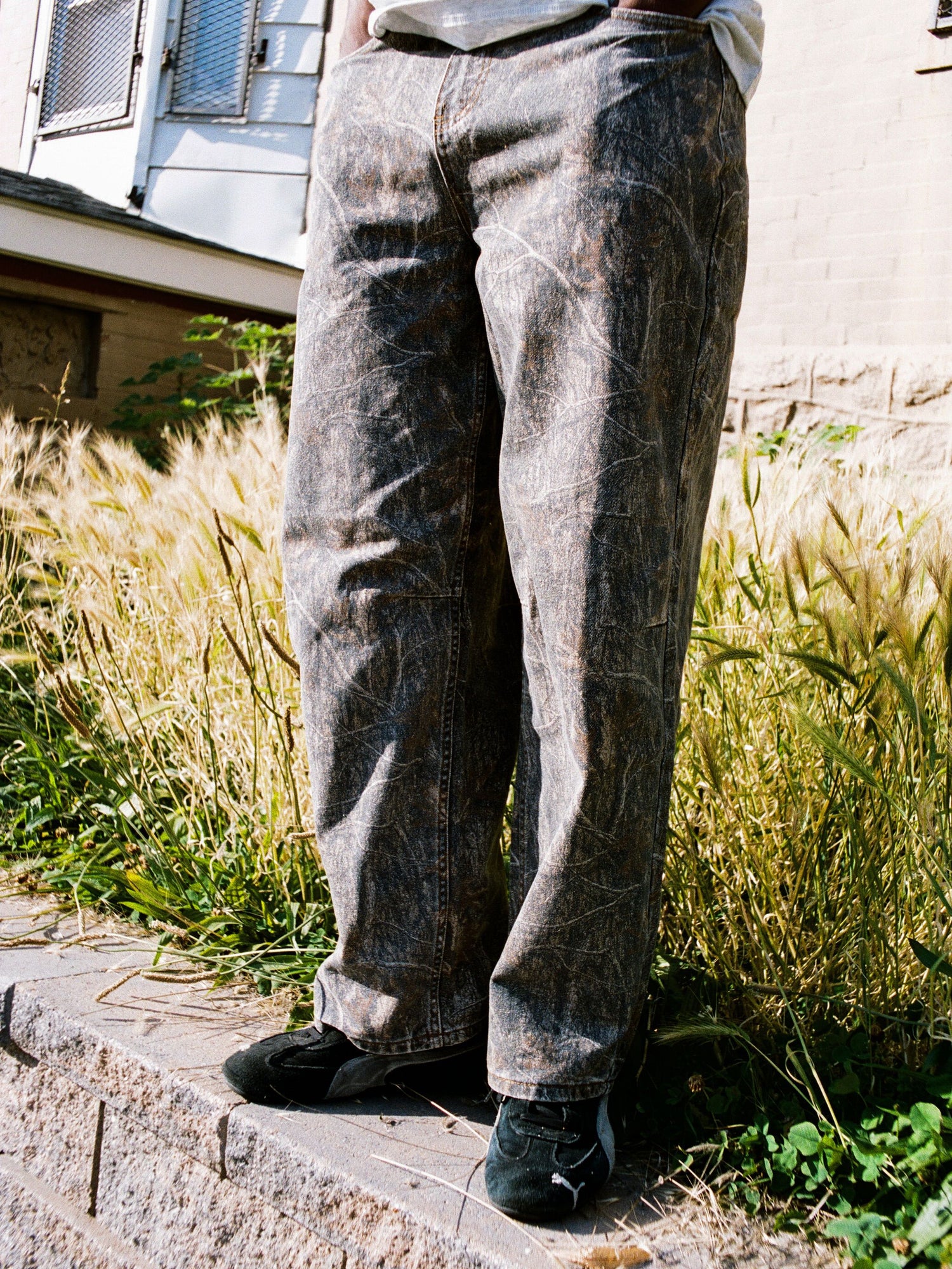 Wide Cut Denim Jeans, Forest Camo