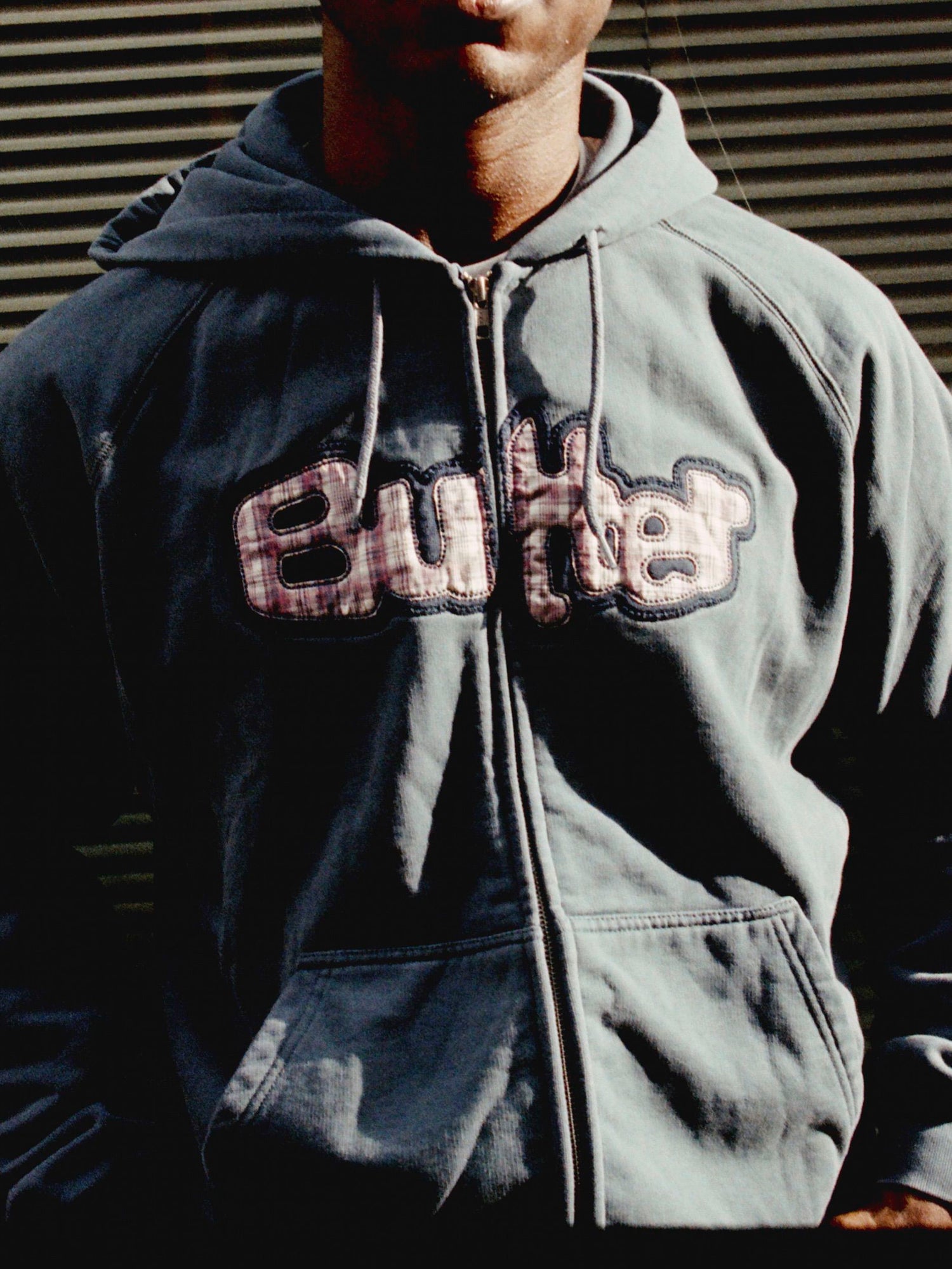 Stretch Zip-Thru Hood, Washed Black