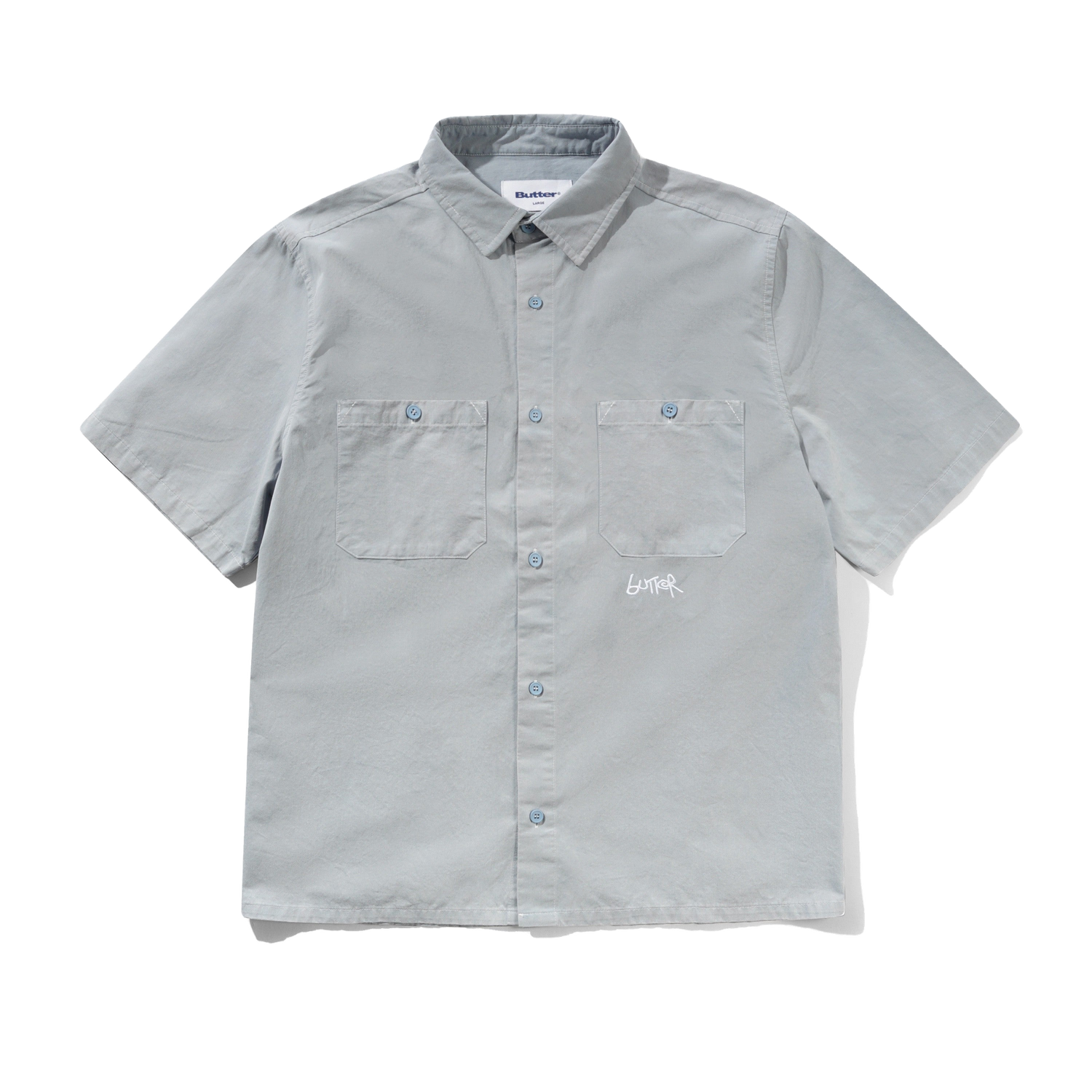 Contrast Stitch S/S Shirt, Blue Grey