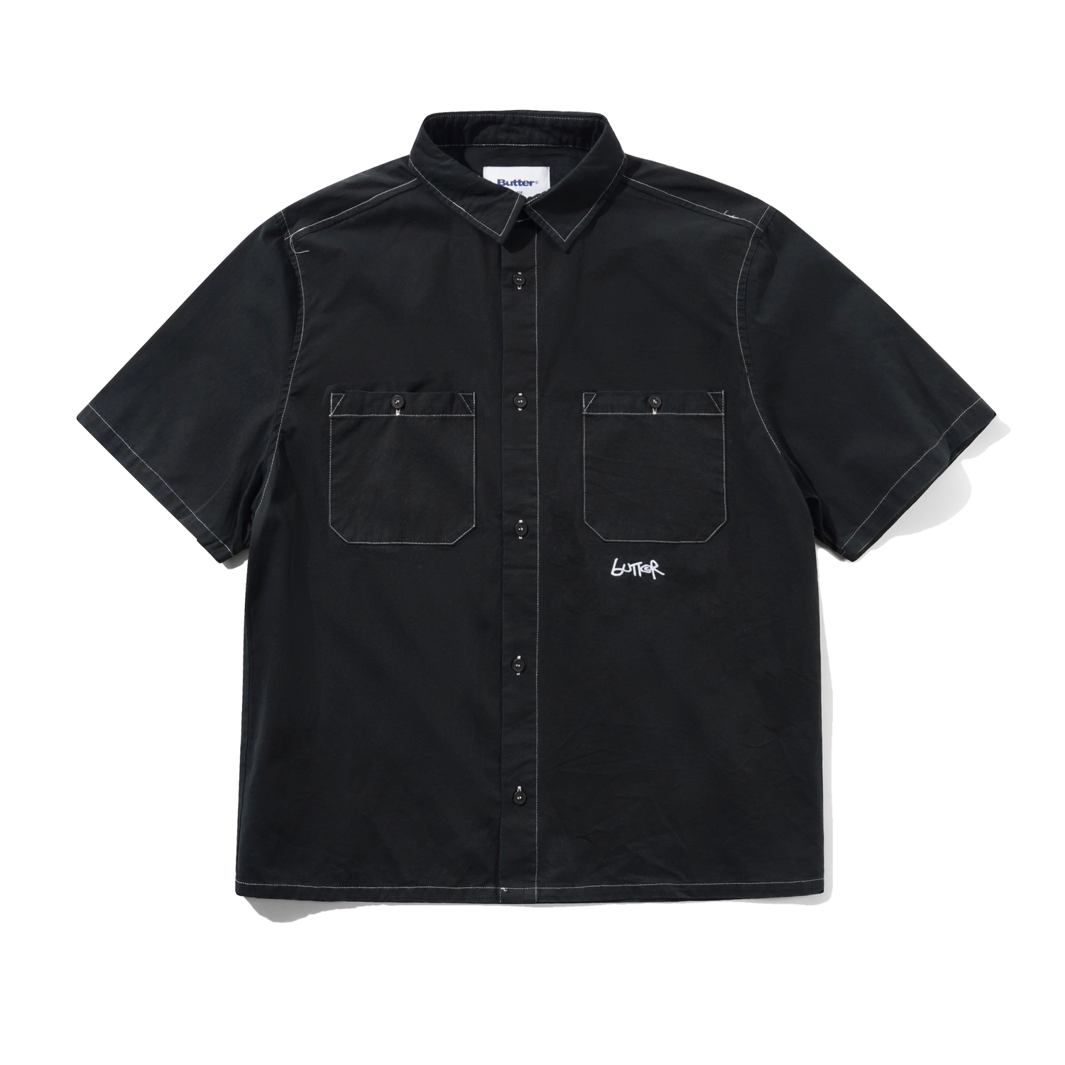 Contrast Stitch S/S Shirt, Washed Black