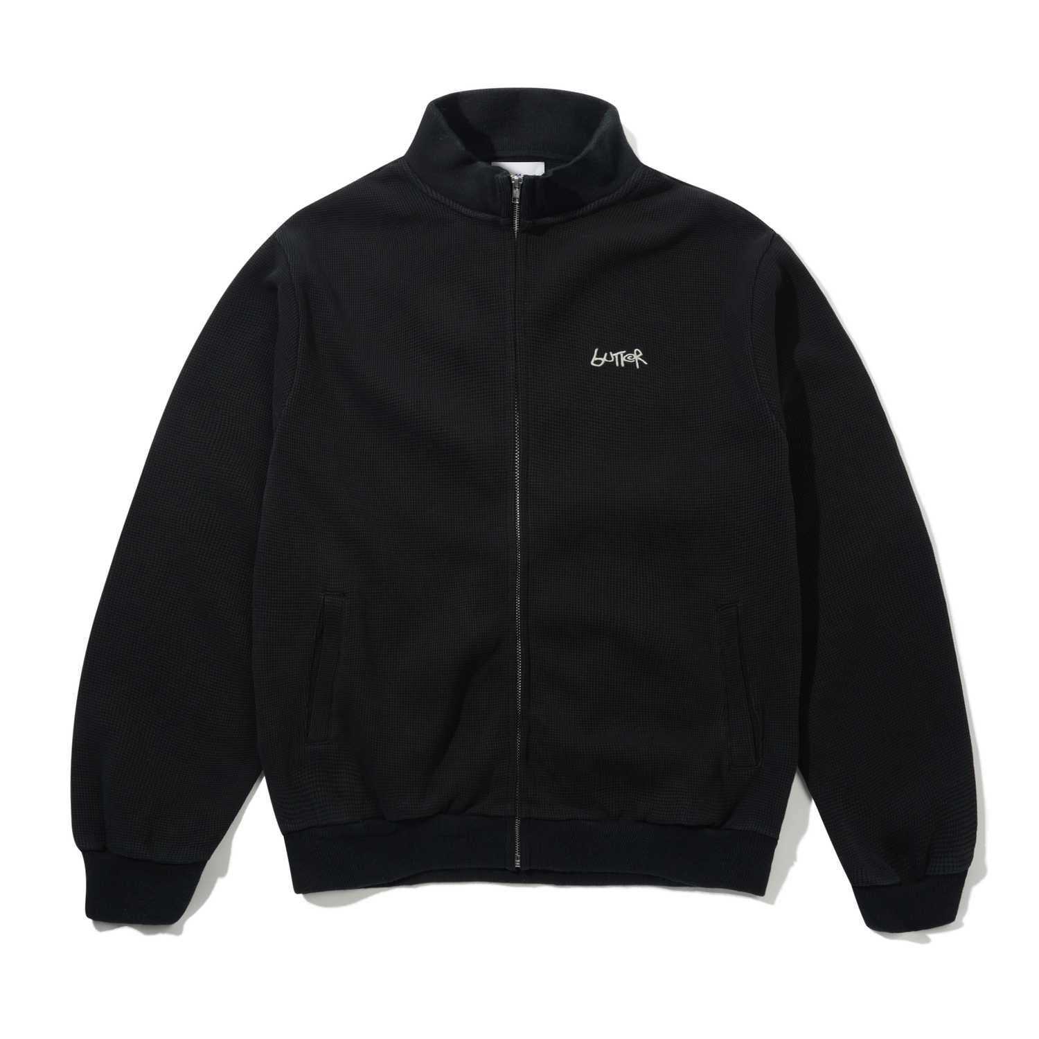 Funnel Neck Waffle Zip-Thru, Washed Black