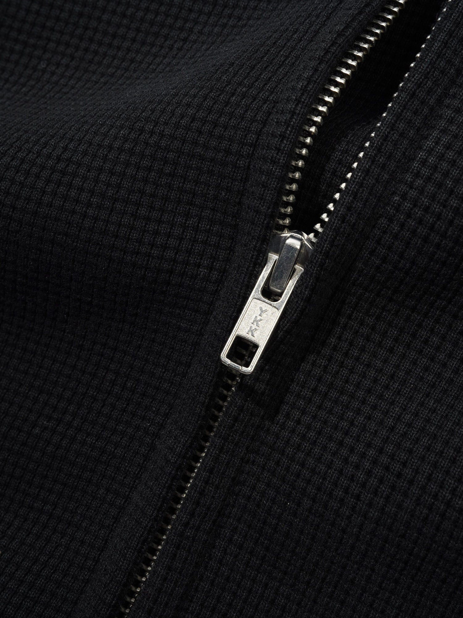 Funnel Neck Waffle Zip-Thru, Washed Black