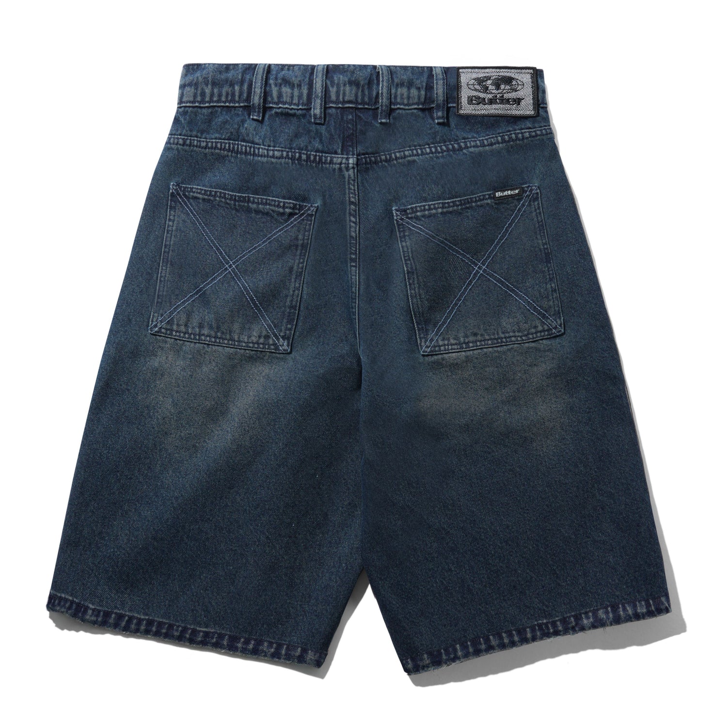 Distressed Big Denim Shorts, Washed Dark Blue