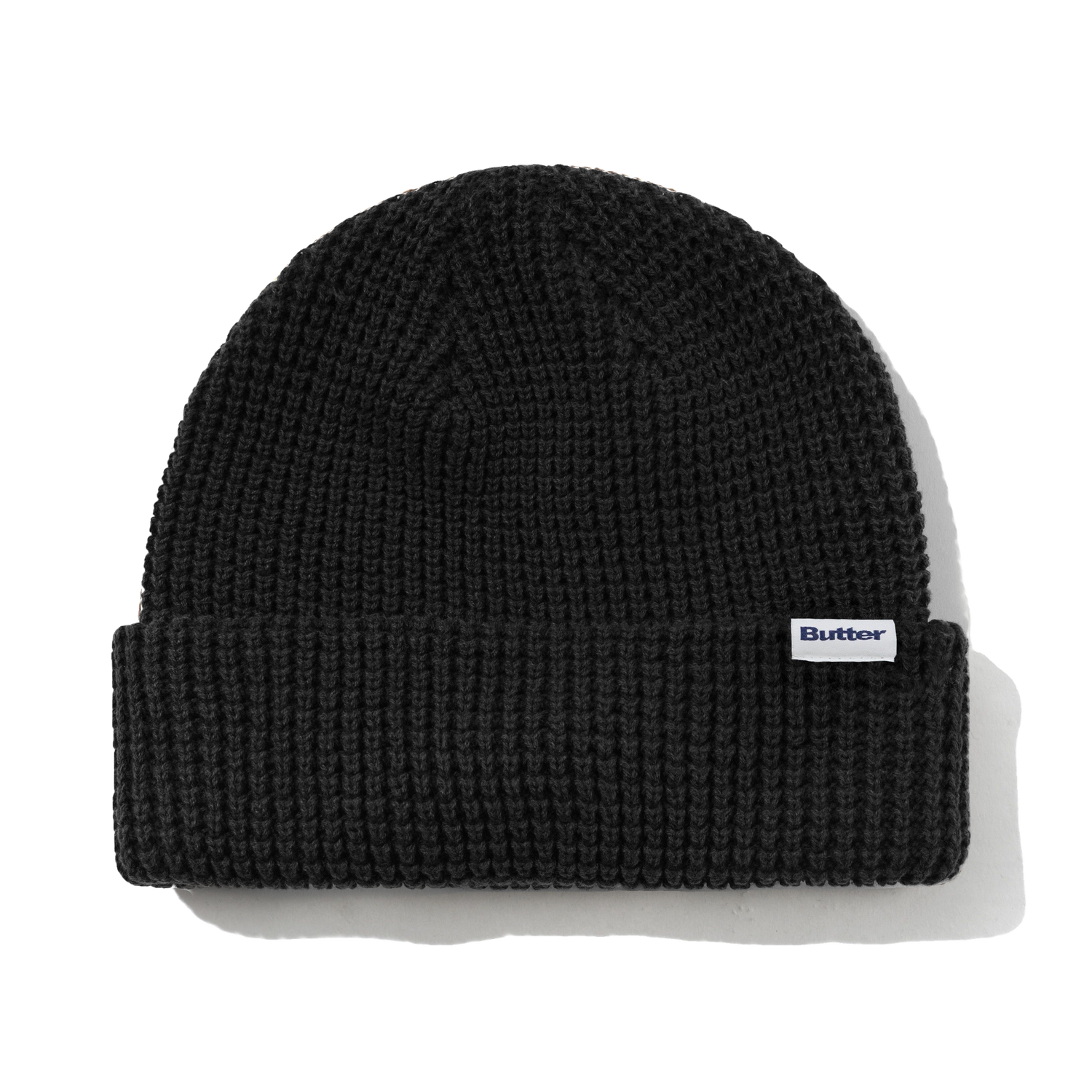 Distressed Waffle Knit Beanie, Washed Black