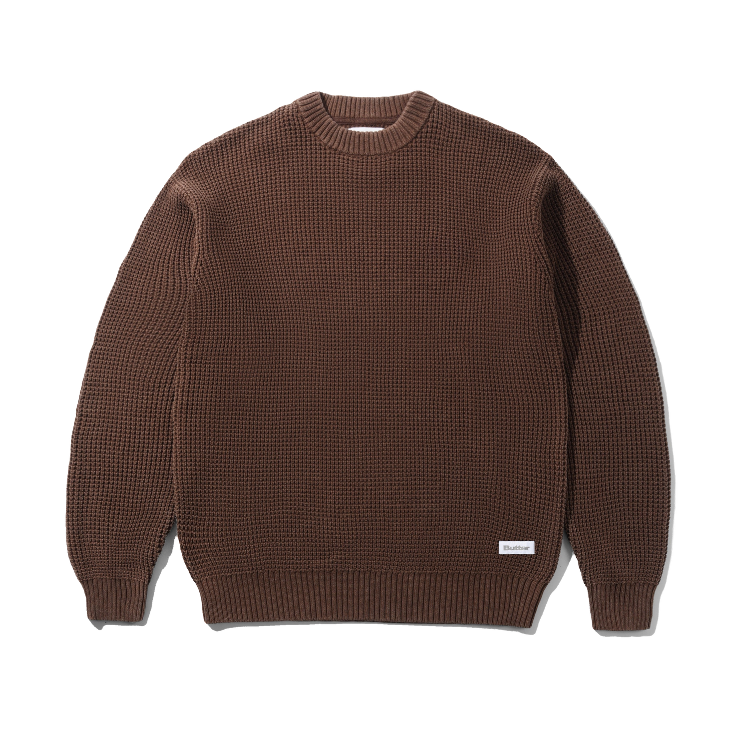 Distressed Waffle Knit Sweater, Washed Bark