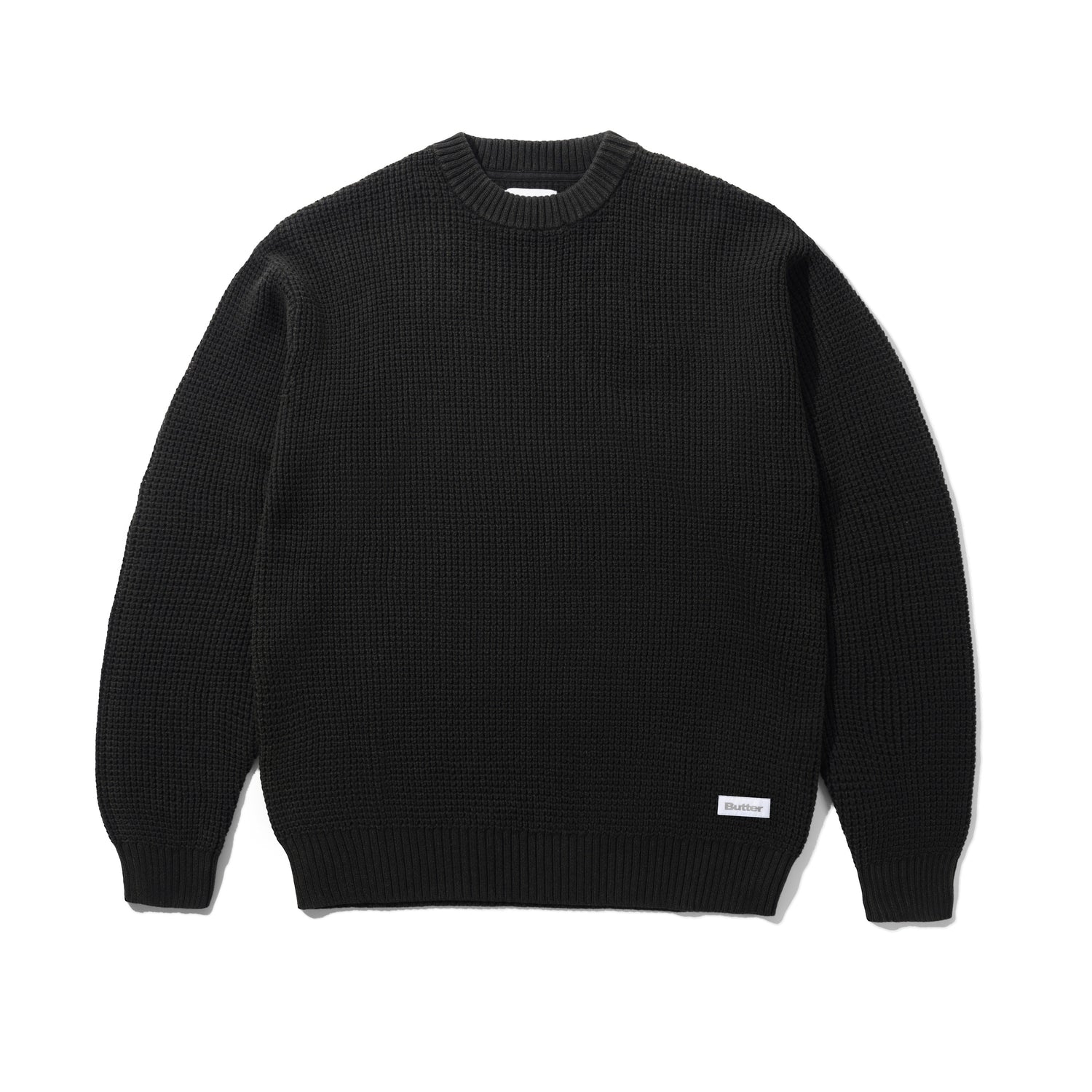 Distressed Waffle Knit Sweater, Washed Black