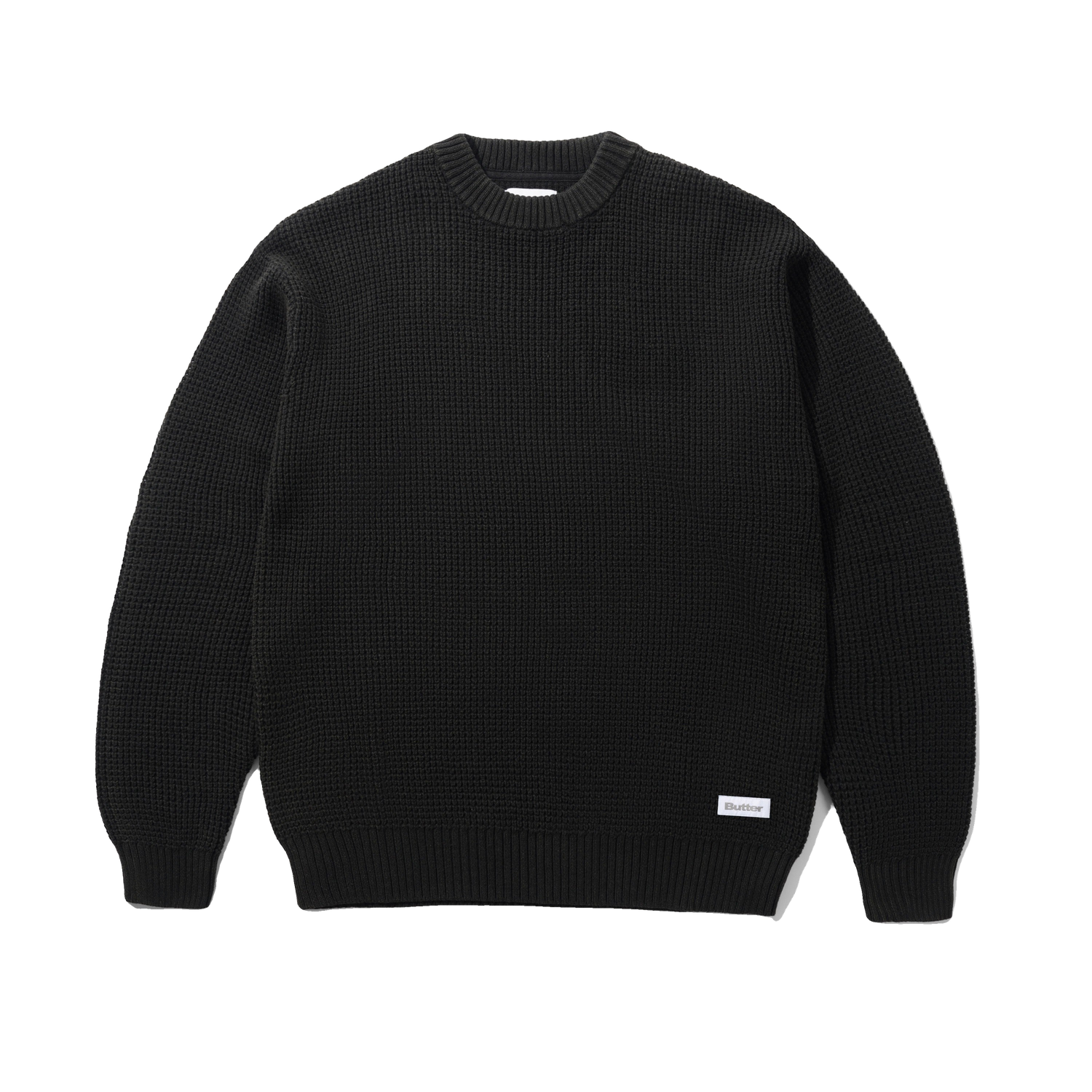 Distressed Waffle Knit Sweater, Washed Black