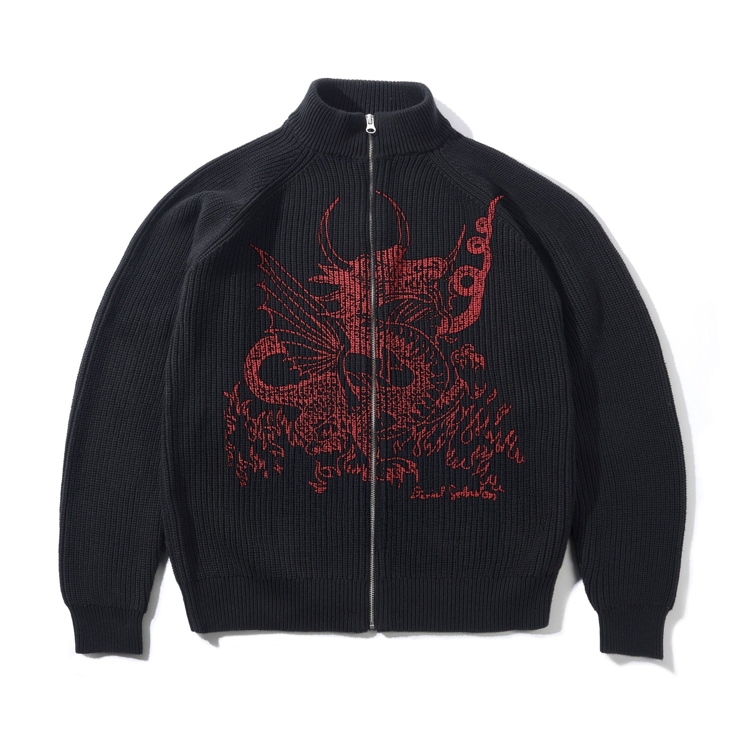 Dragon Knit Zip-Thru Sweater, Black / Red