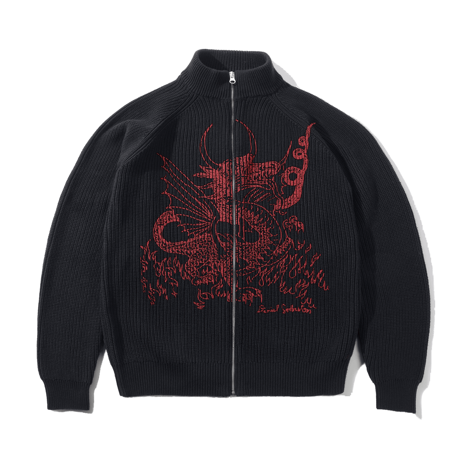 Dragon Knit Zip-Thru Sweater, Black / Red