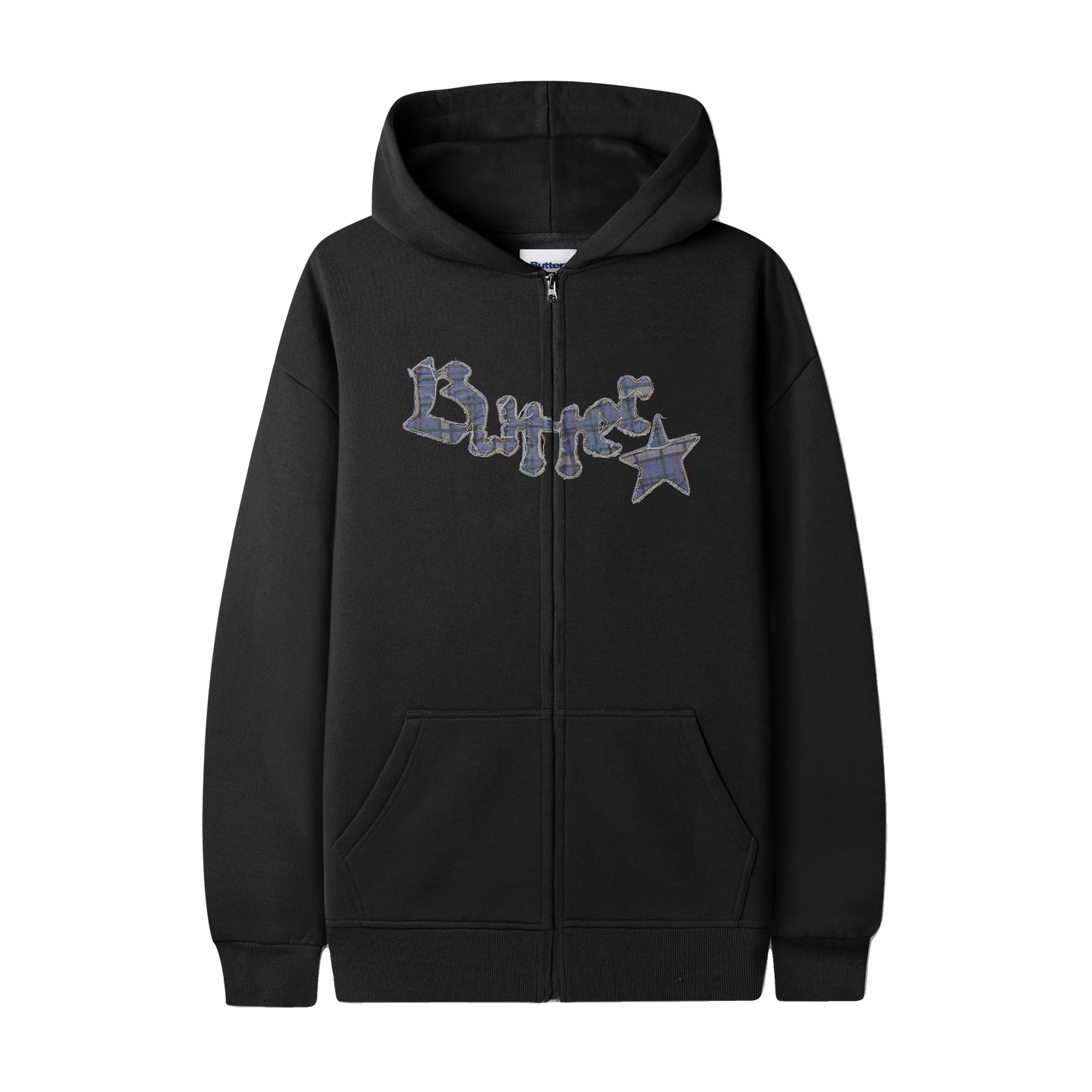 Edge Applique Zip-Thru Hood, Black