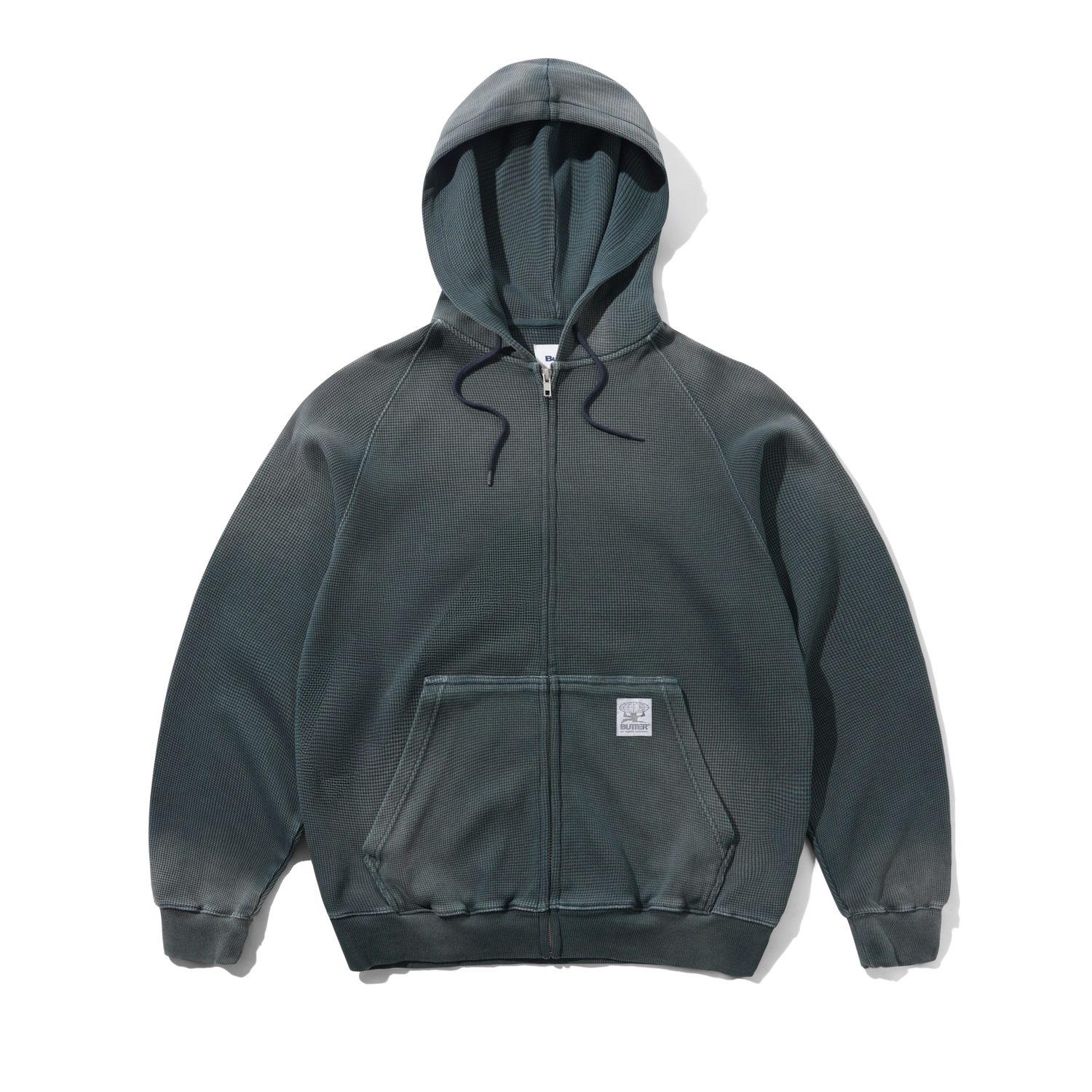Faded Waffle Zip-Thru Hood, Washed Black