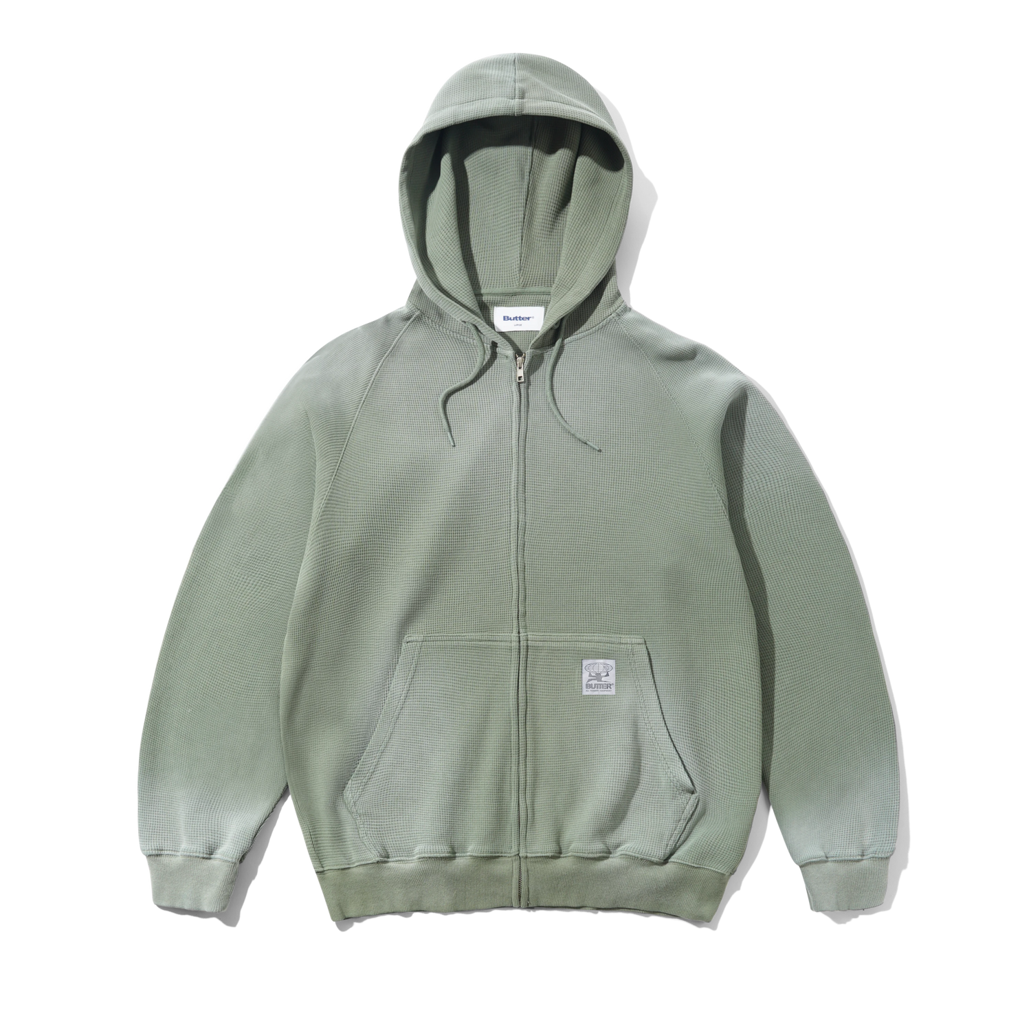 Faded Waffle Zip-Thru Hood, Washed Sage