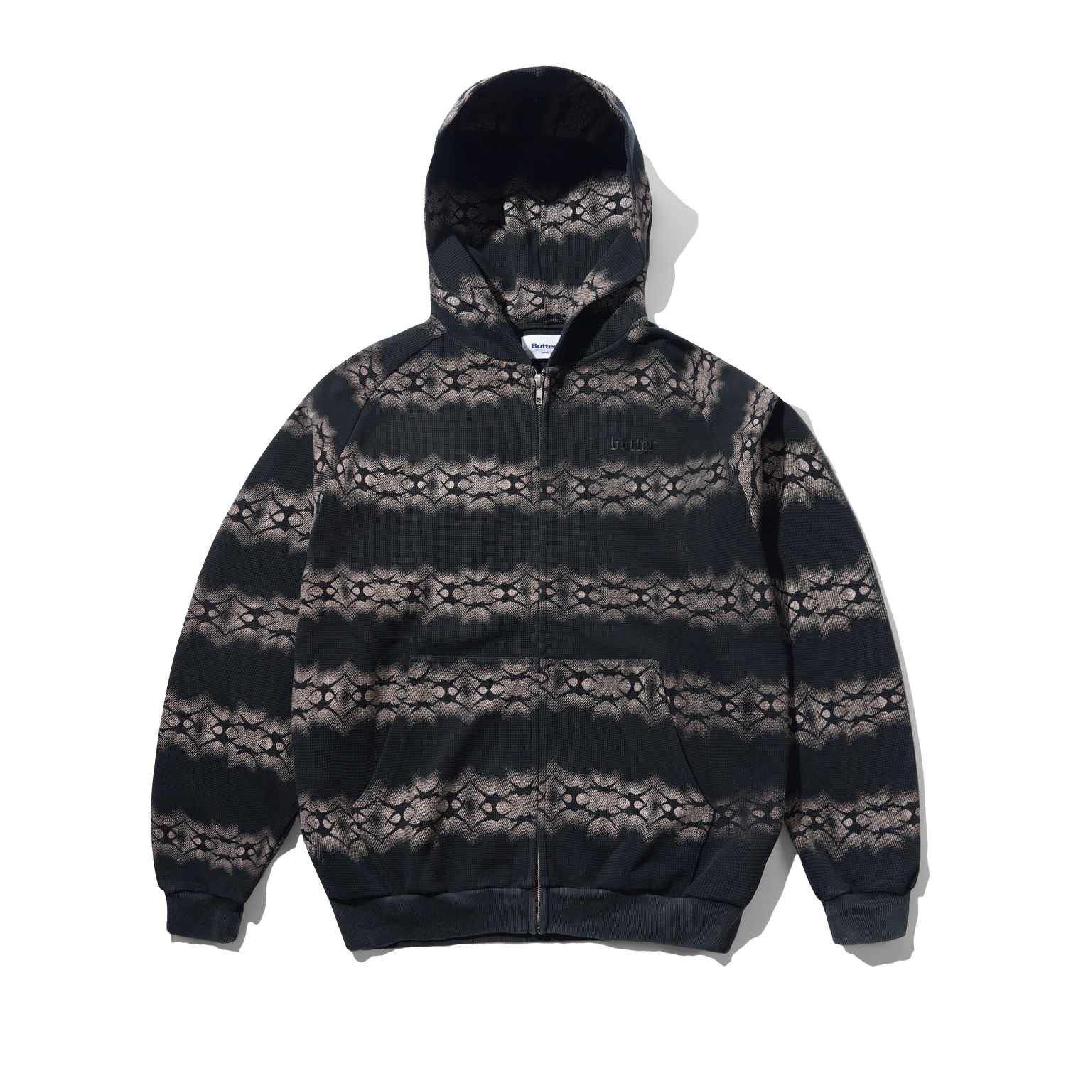 Faded Waffle Zip-Thru Hood, Washed Black