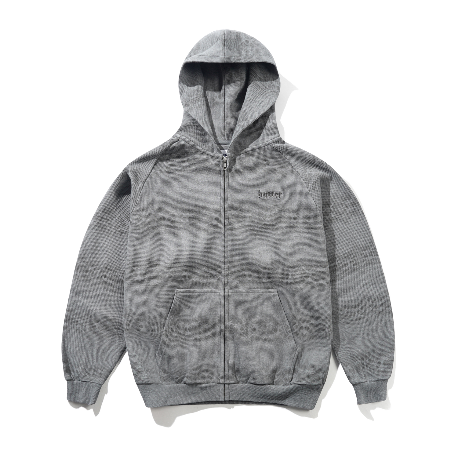 Faded Waffle Zip-Thru Hood, Washed Grey
