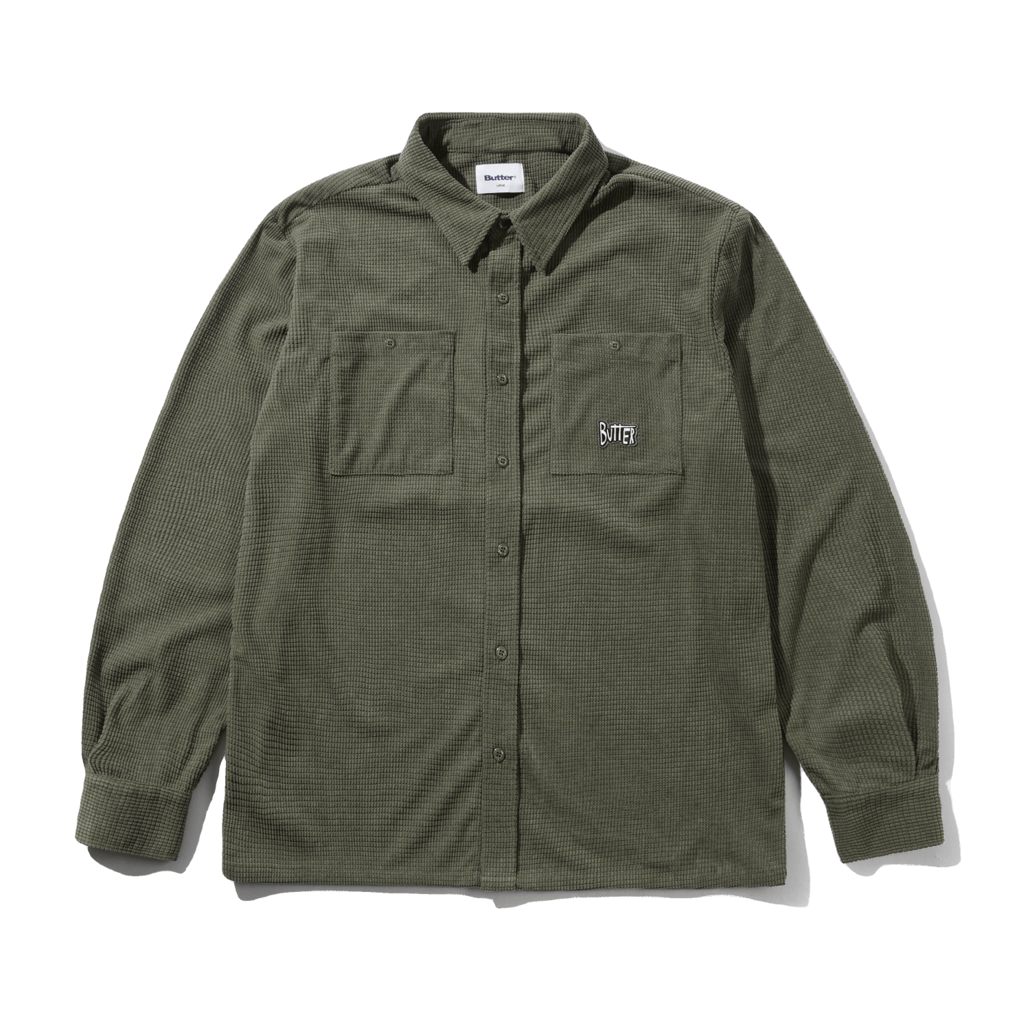 Grid Cord Overshirt, Olive