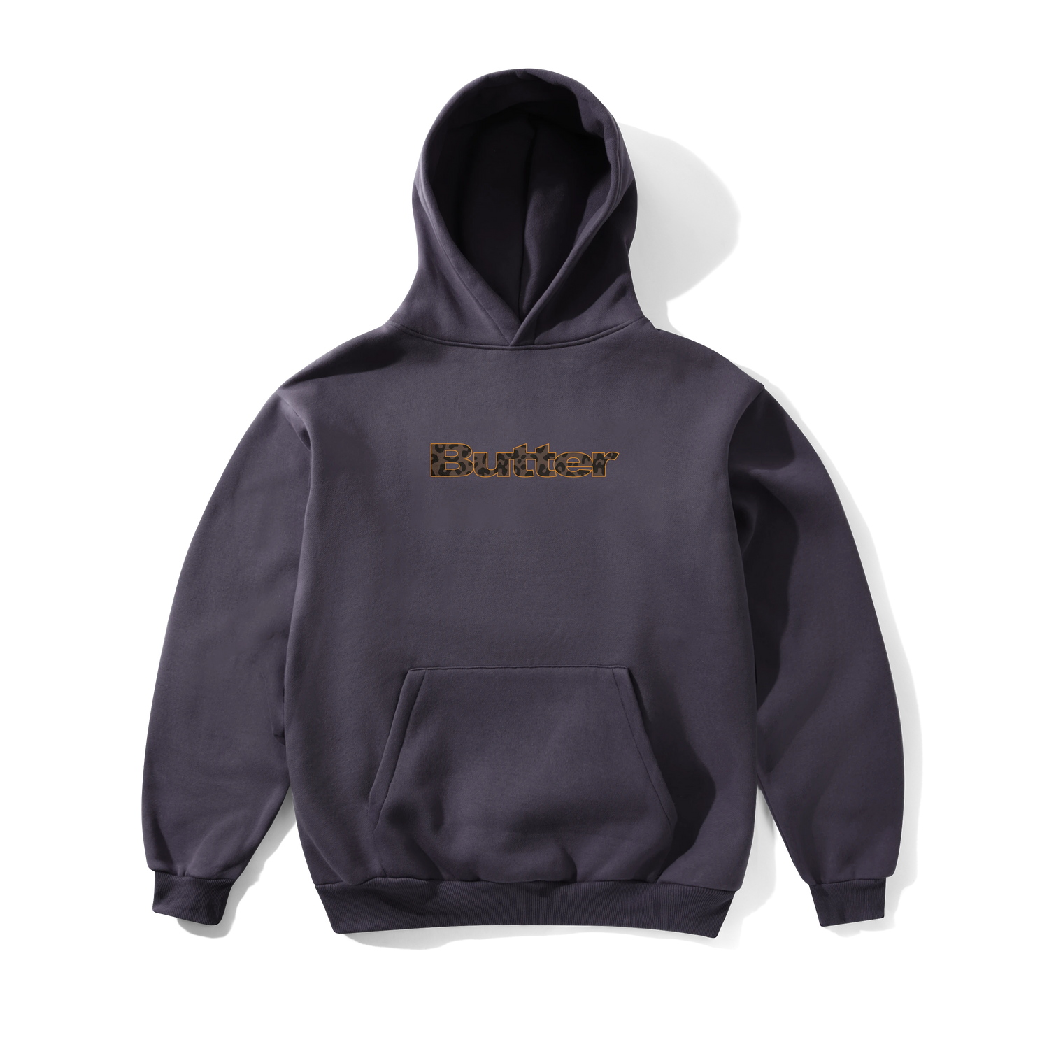 Leopard Print Logo Pullover Hood, Lead Blue