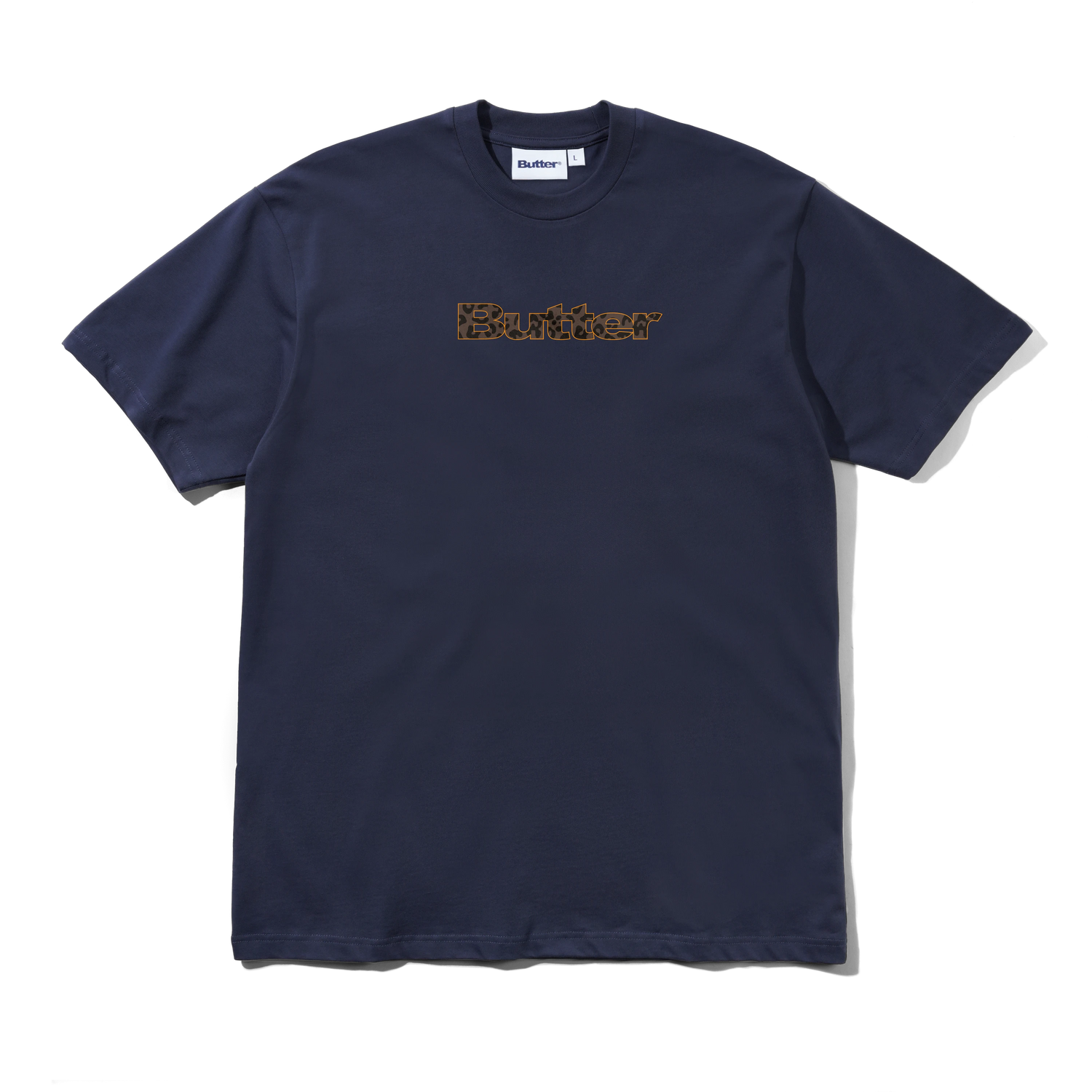Leopard Print Logo Tee, Navy