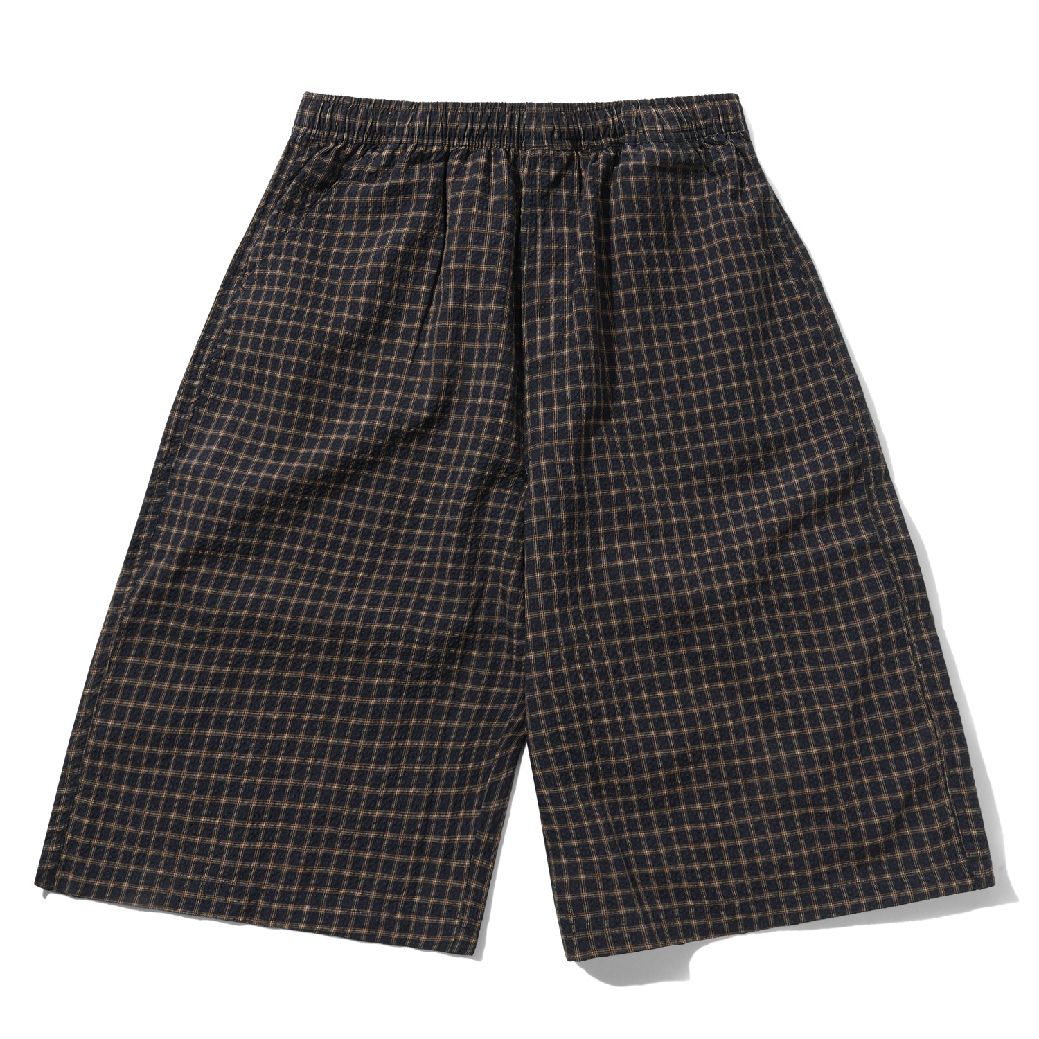 Loose Shorts, Brown Seersucker Plaid