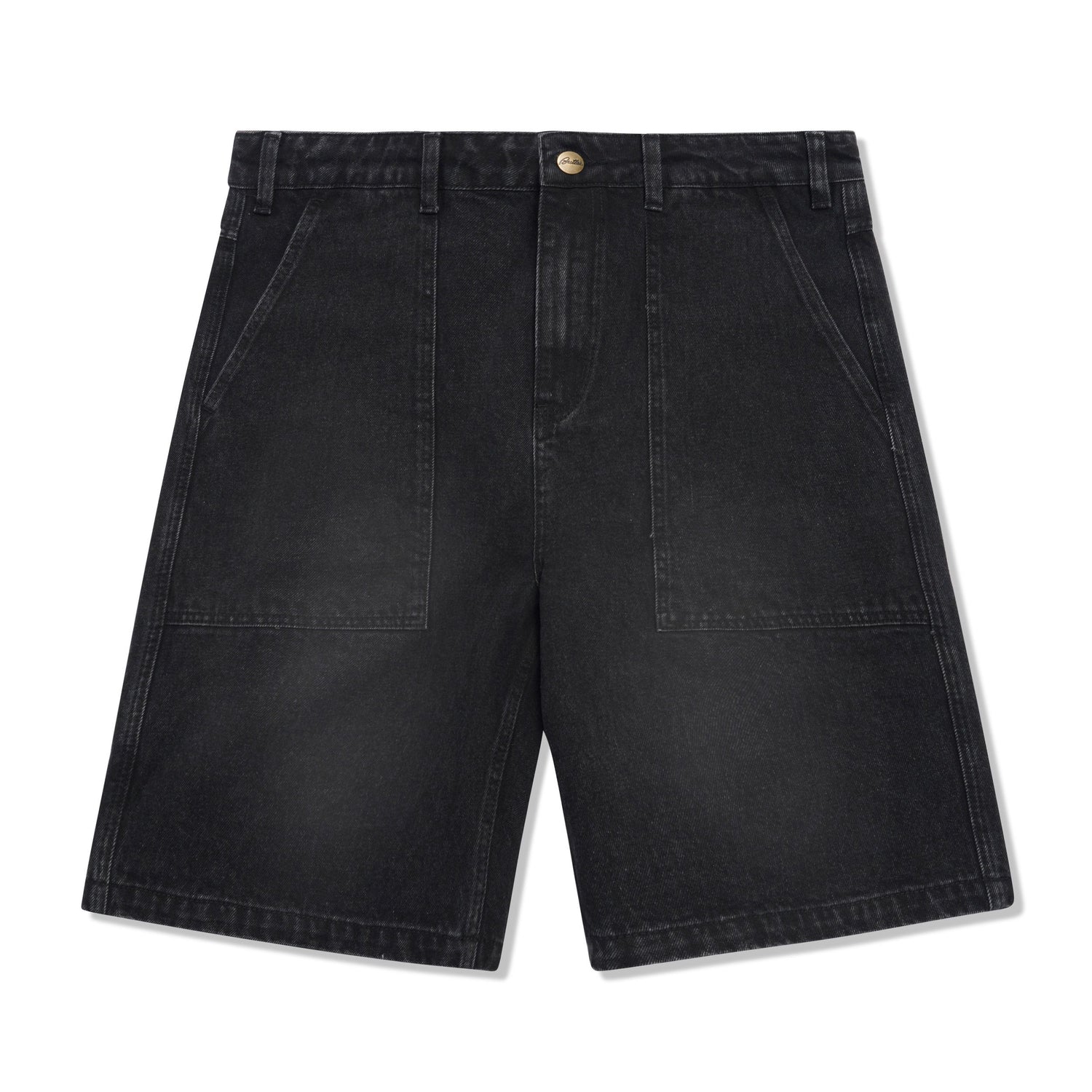 Patch Pocket Denim Shorts, Faded Black