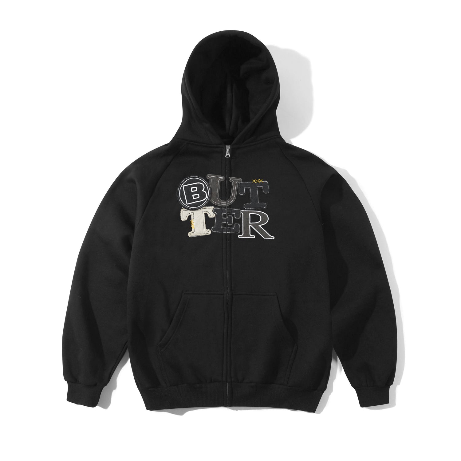 Patchwork Zip-Thru Hood, Black