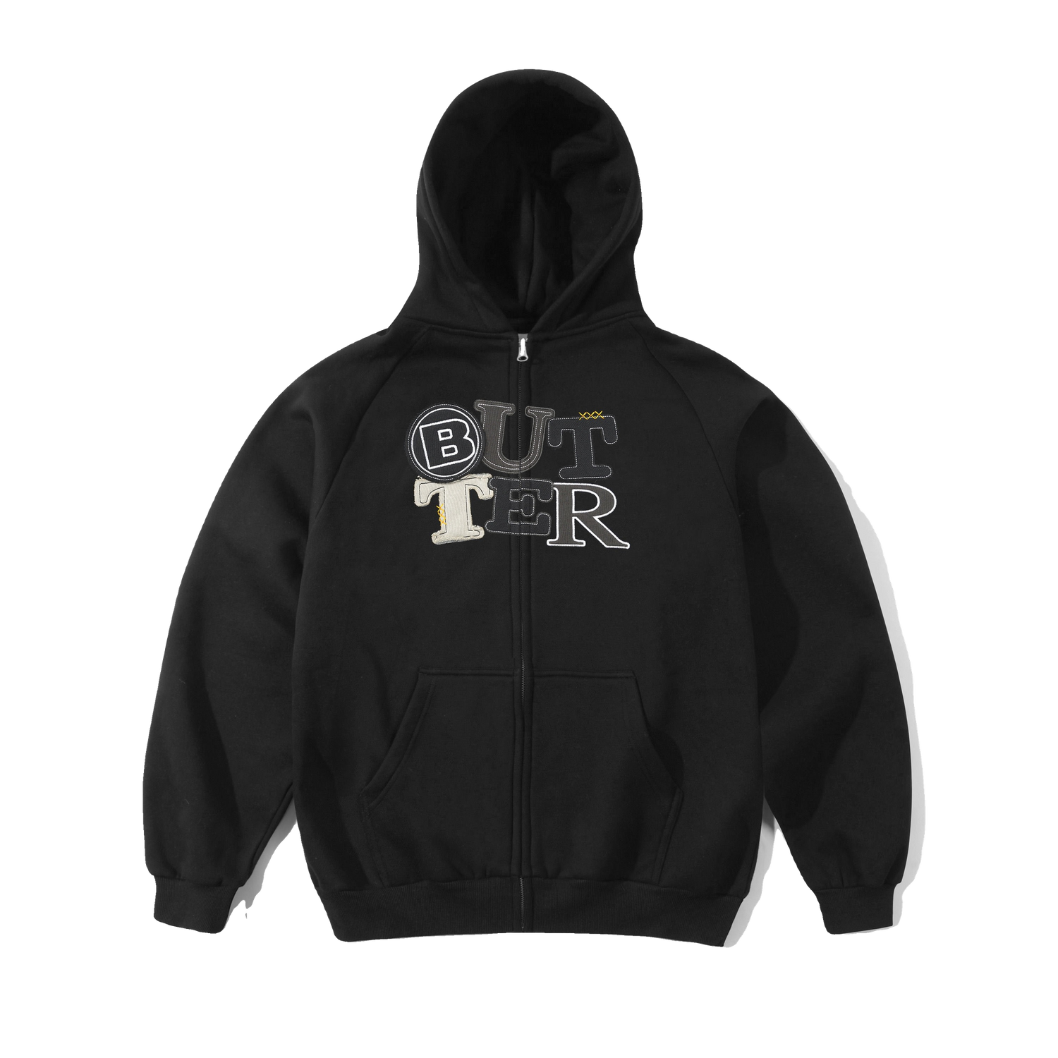 Patchwork Zip-Thru Hood, Black