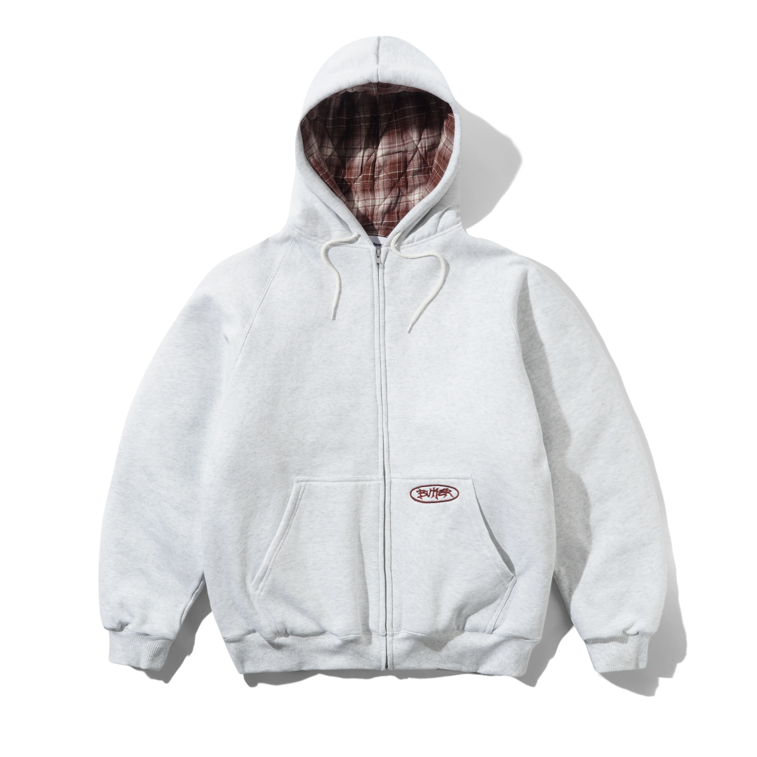 Plaid Lined Zip-Thru Hood, Ash