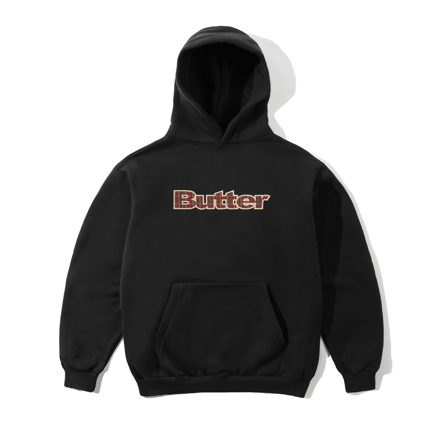 Plaid Logo Applique Pullover Hood, Black