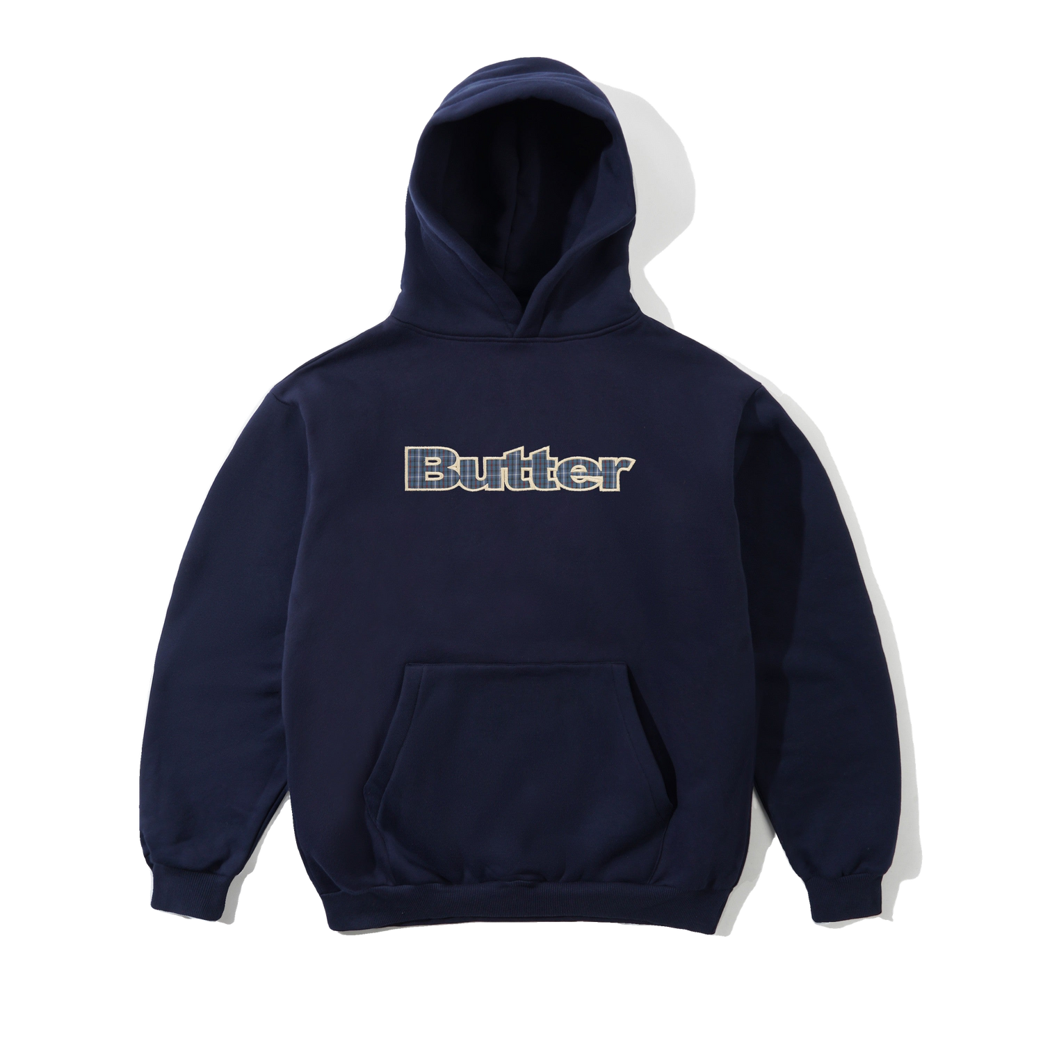 Plaid Logo Applique Pullover Hood, Navy