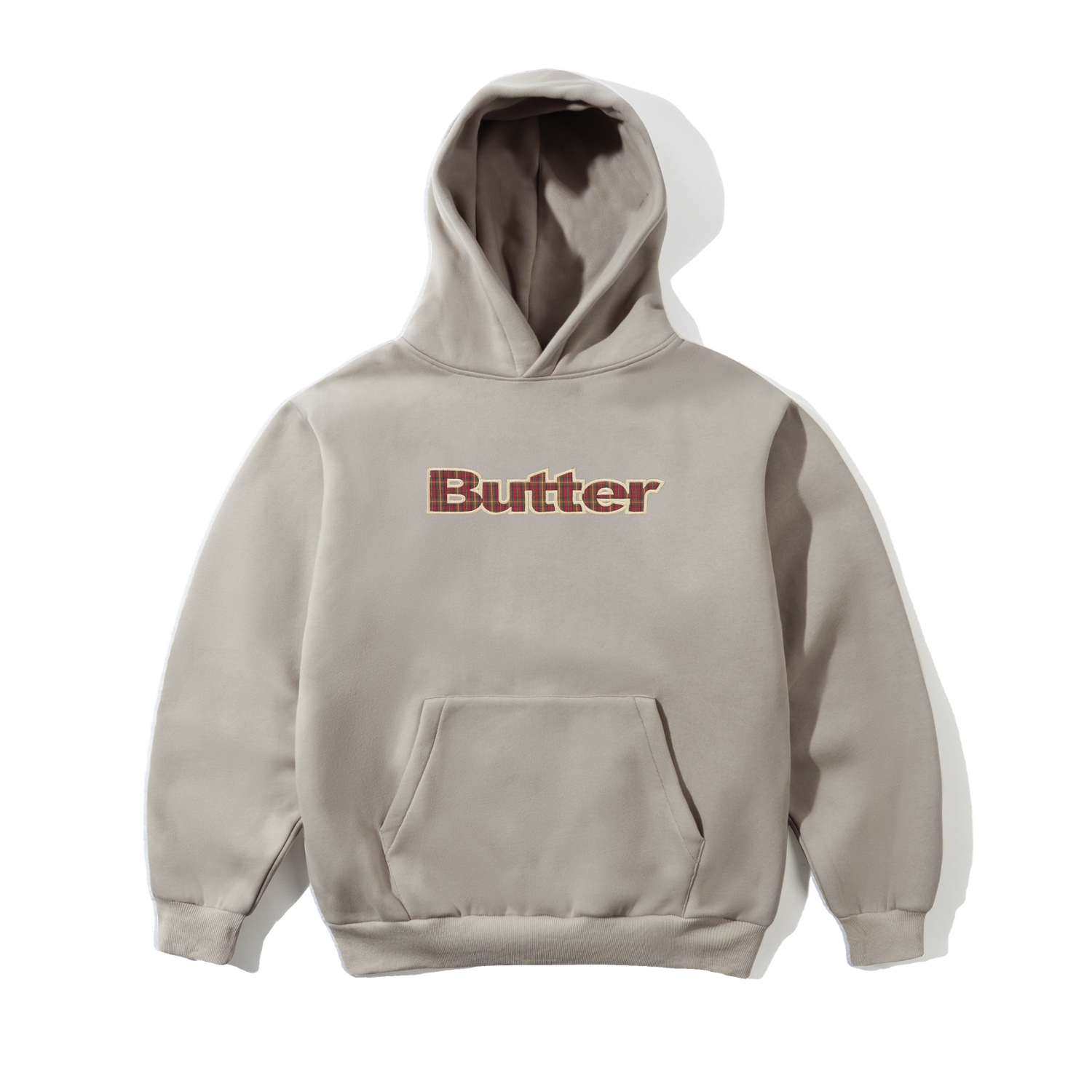 Plaid Logo Applique Pullover Hood, Taupe