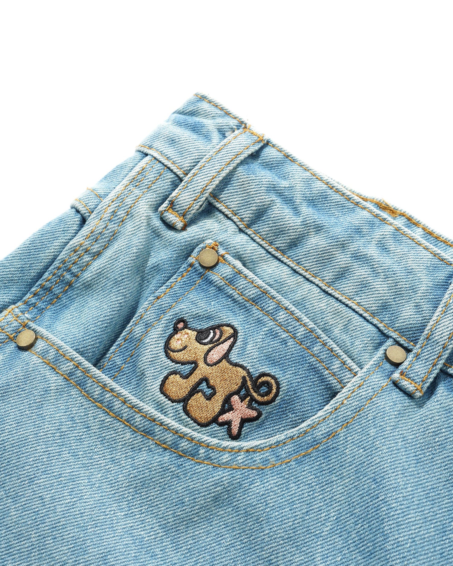 Pooch Denim Shorts, Light Washed Indigo