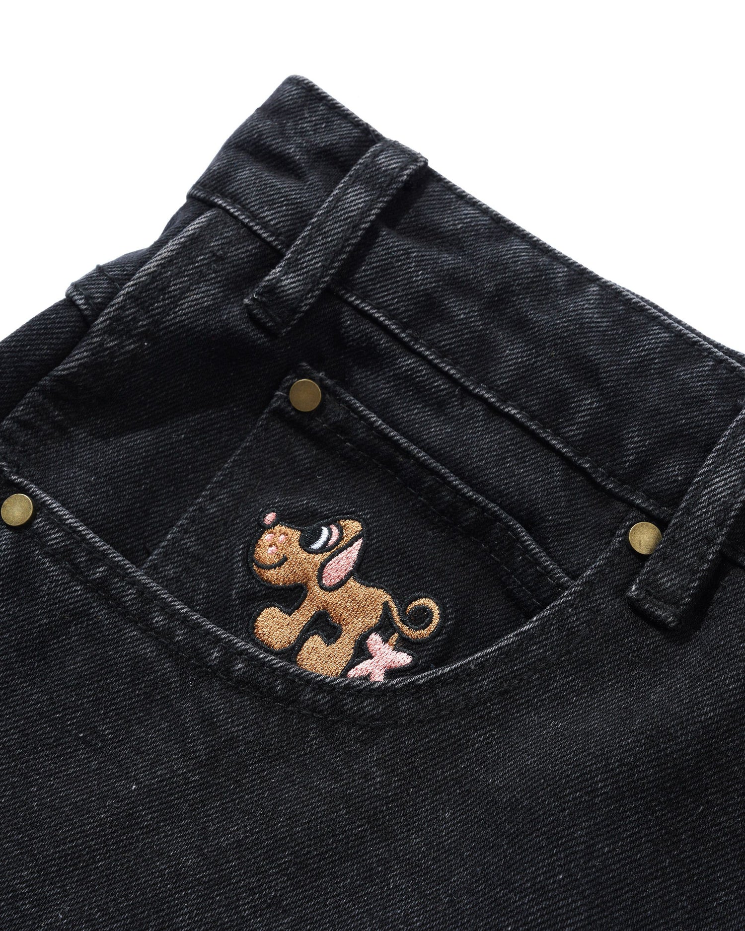 Pooch Denim Shorts, Flat Black