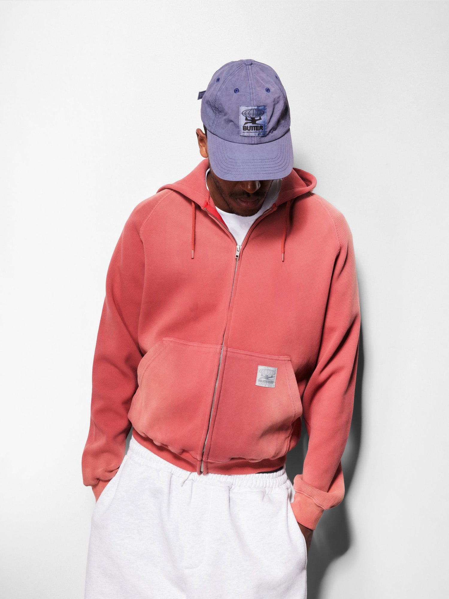 Faded Waffle Zip-Thru Hood, Washed Red