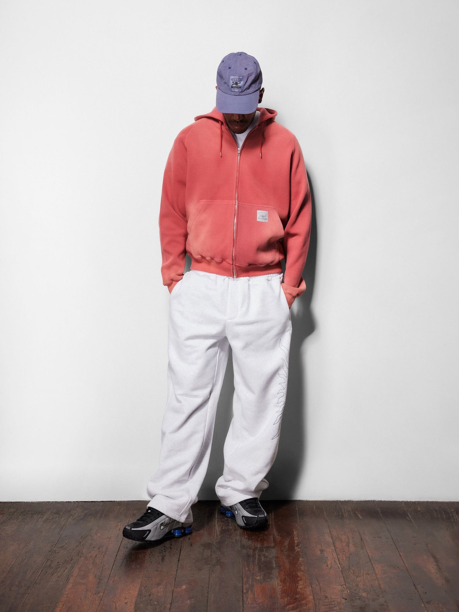 Faded Waffle Zip-Thru Hood, Washed Red