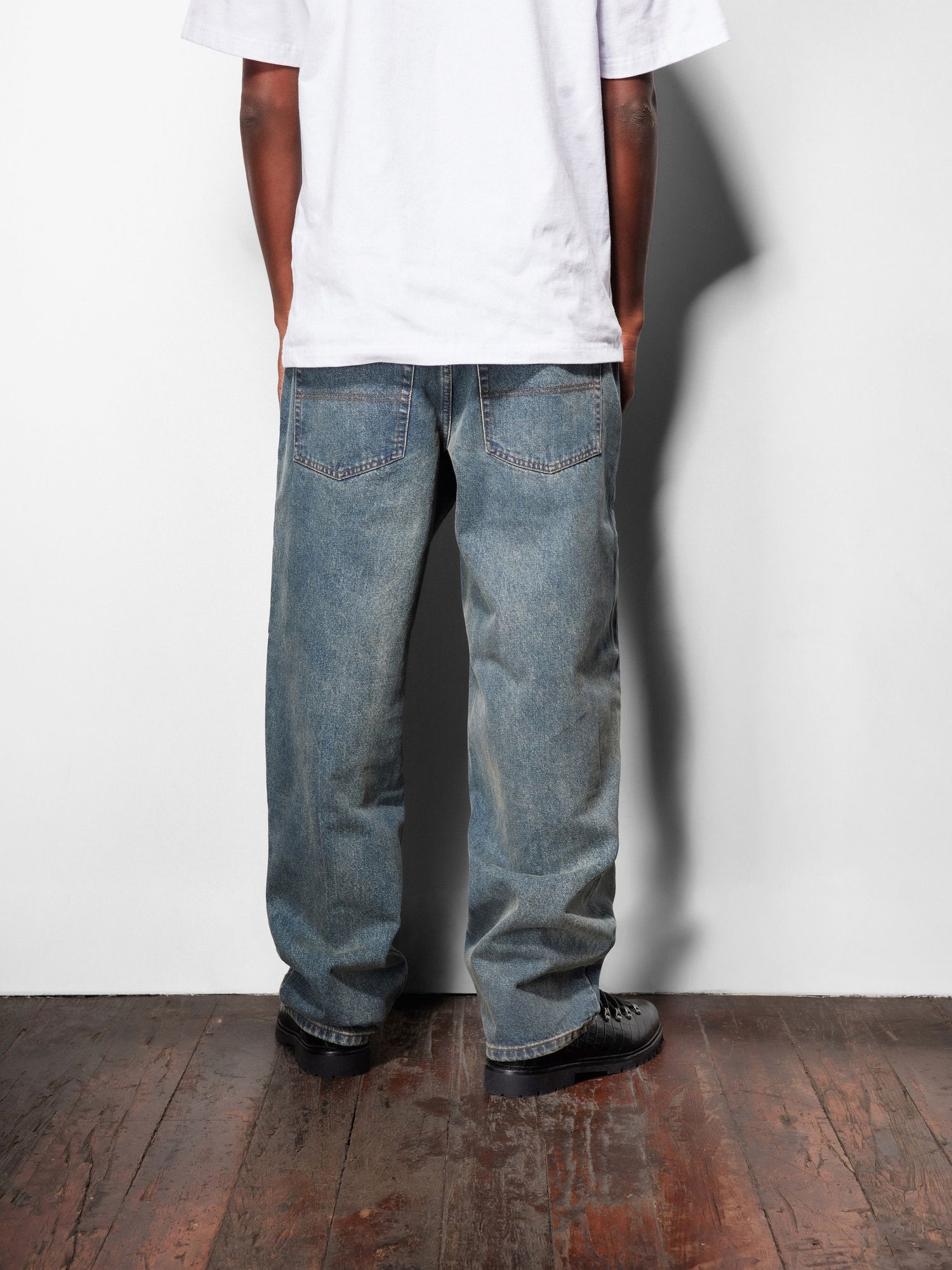 Straight Leg Denim Jeans, Tinted Black