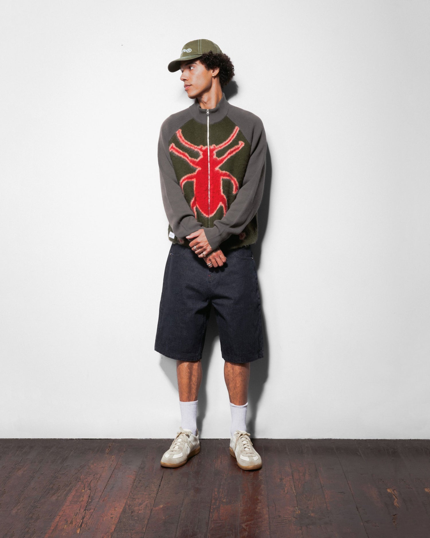 Beetle Zip-Thru Knit Sweater, Olive