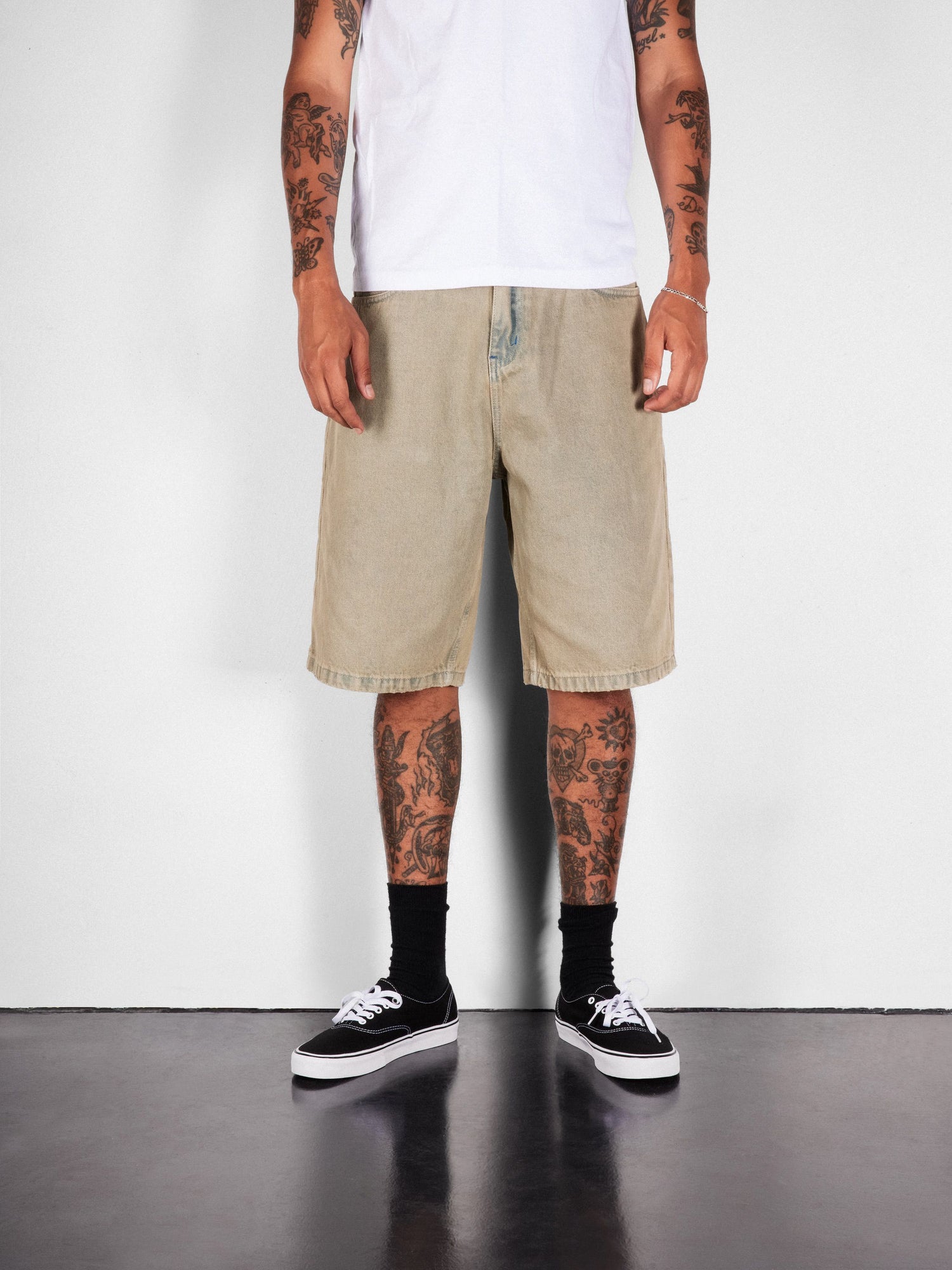 Serif Baggy Denim Shorts, Worn Dark Indigo