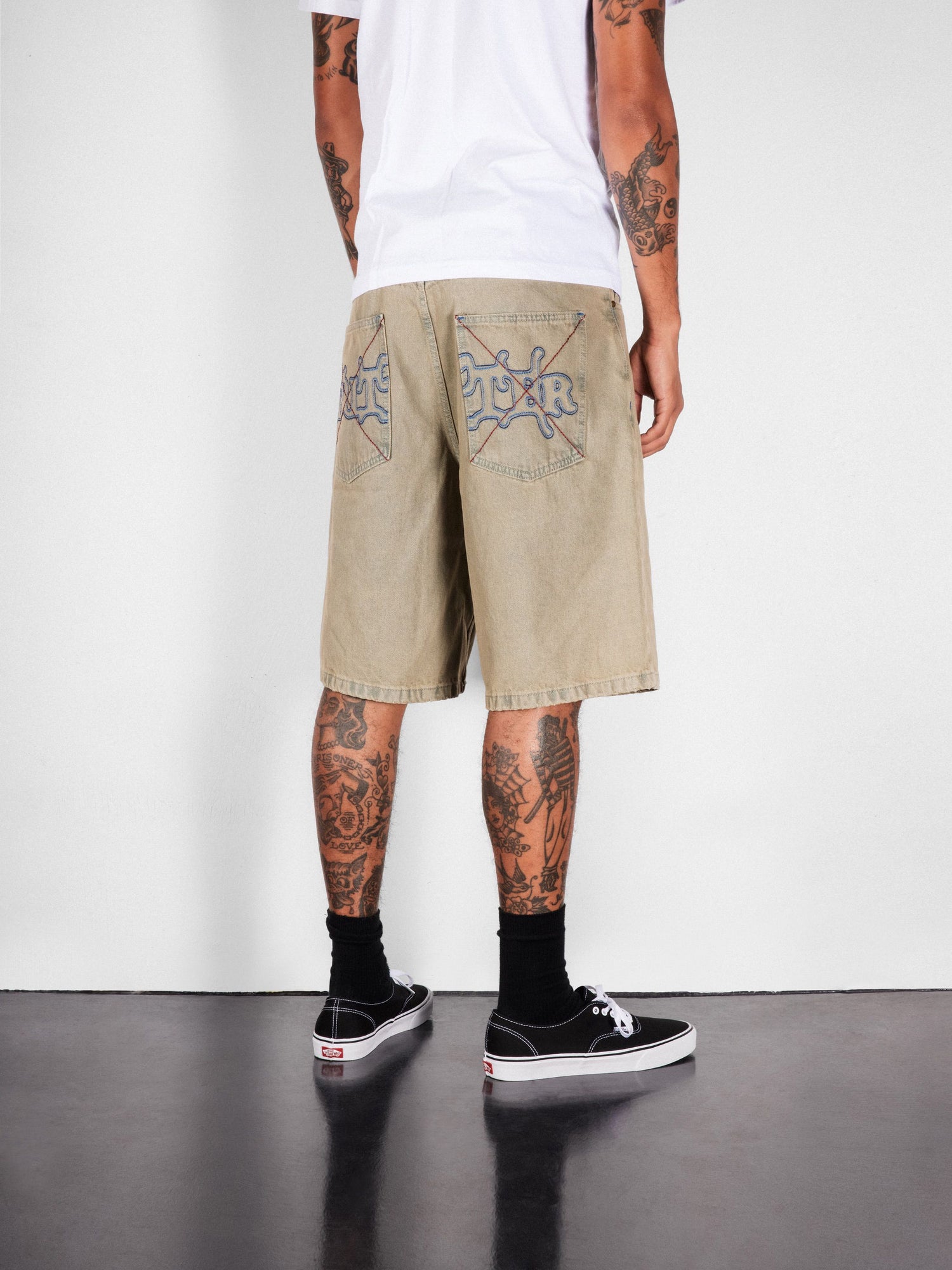 Serif Baggy Denim Shorts, Worn Dark Indigo