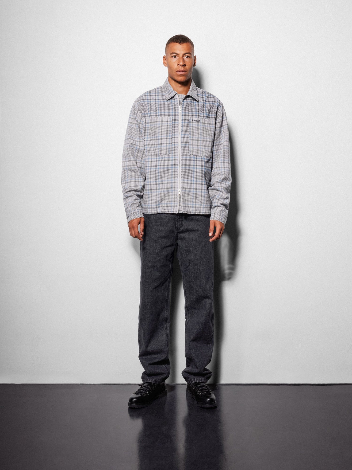 Herringbone Zip Jacket, Washed Plaid