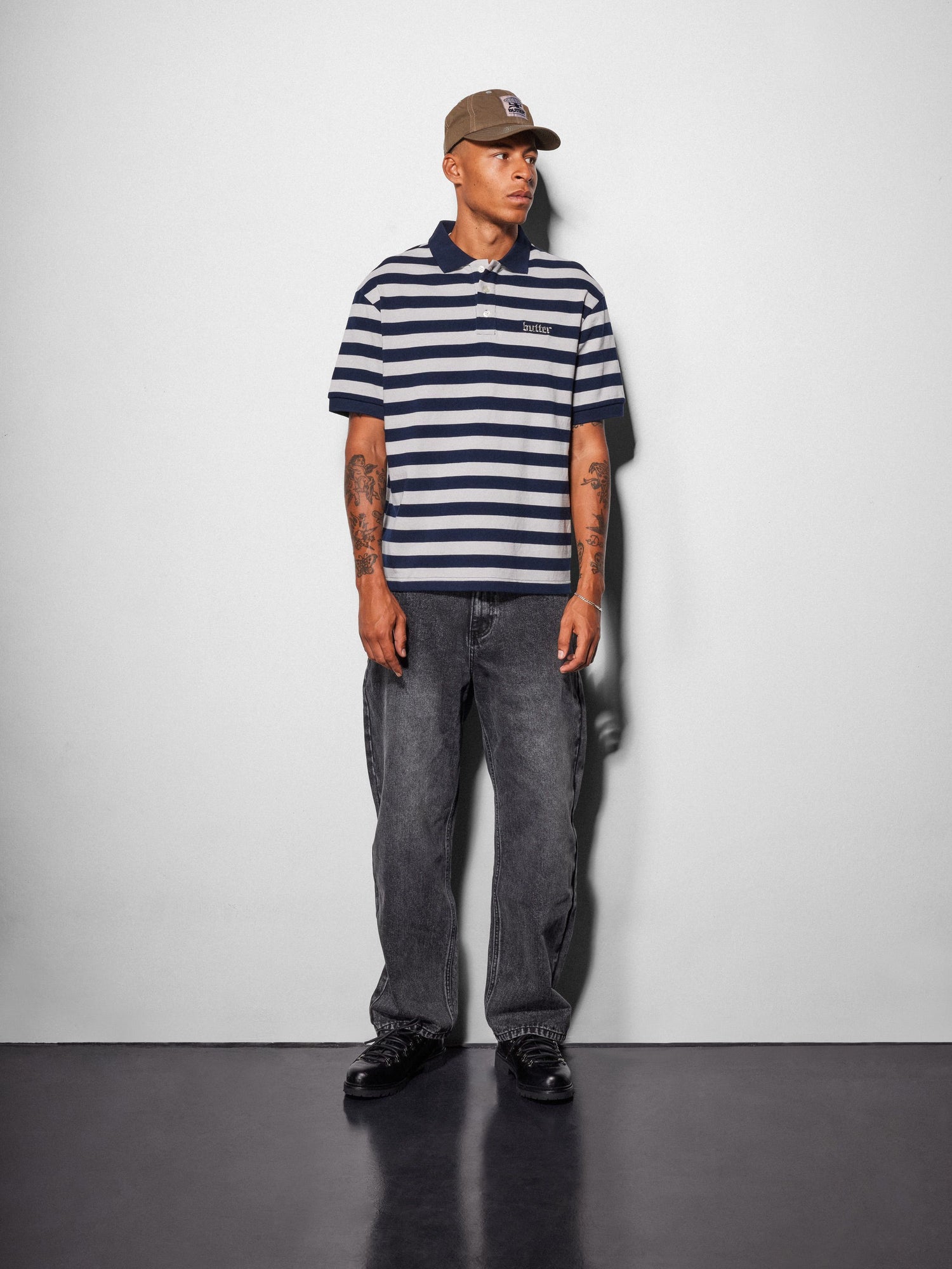 Striped Polo Shirt, Navy / Grey