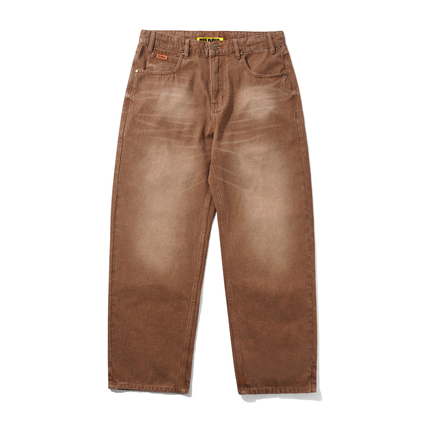 Relaxed Denim Jeans, Distressed Brown