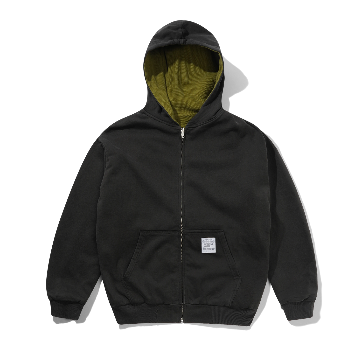 Reversible Waffle Zip-Thru Hood, Washed Black / Army